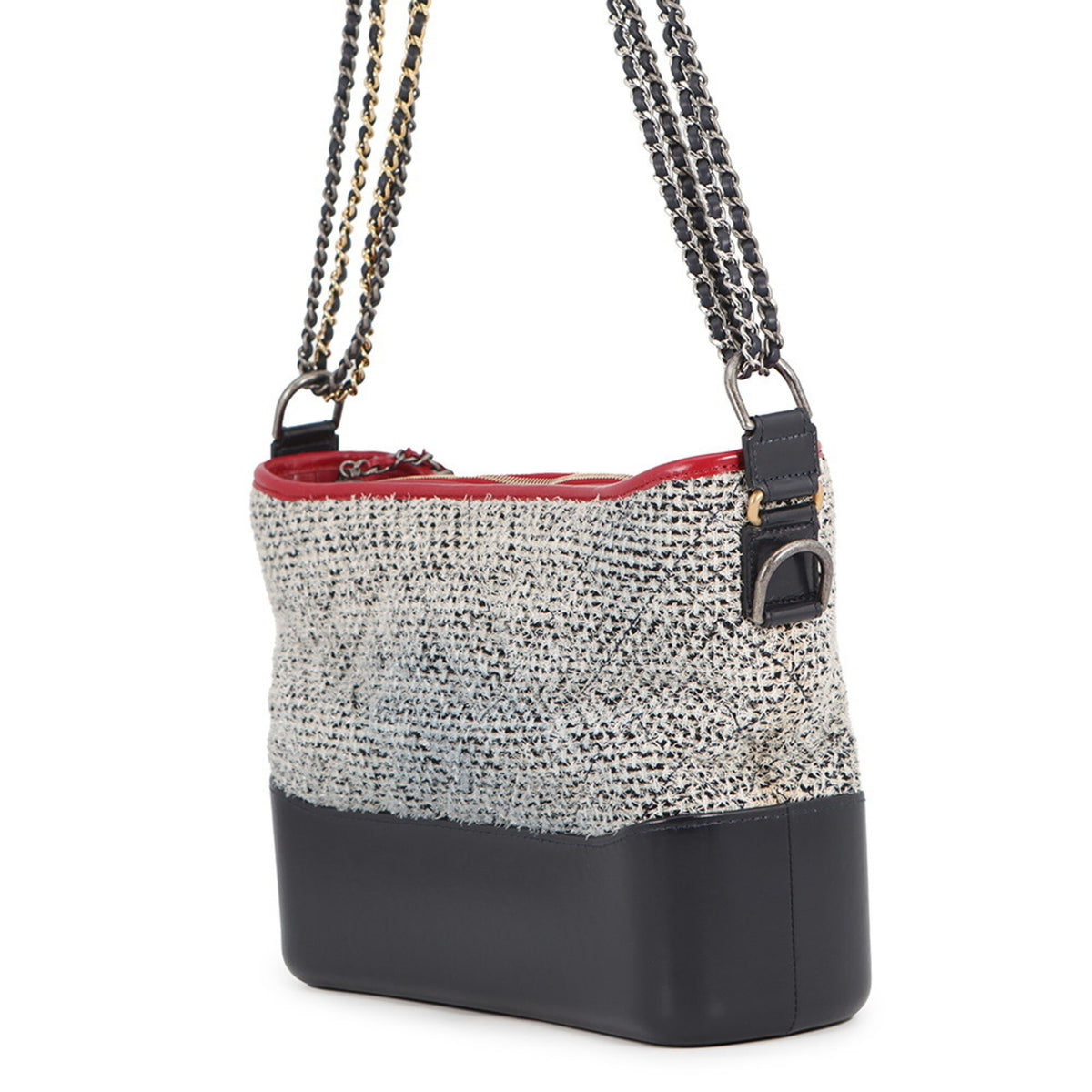 Chanel Navy Red Color White Tweed Leather Handbag Shoulder Bag (Pre-Owned)