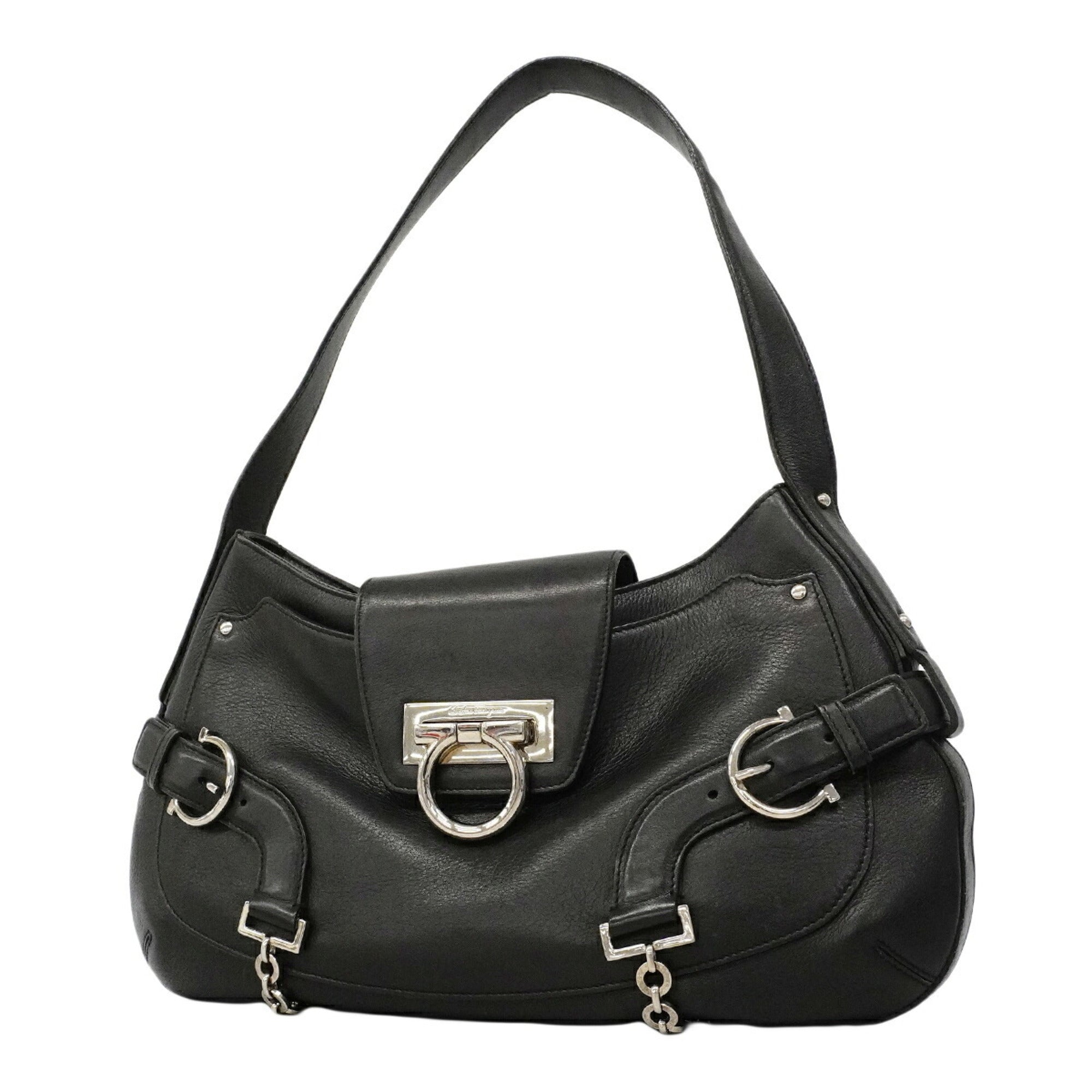 Salvatore Ferragamo Black Leather Shoulder Bag (Pre-Owned)