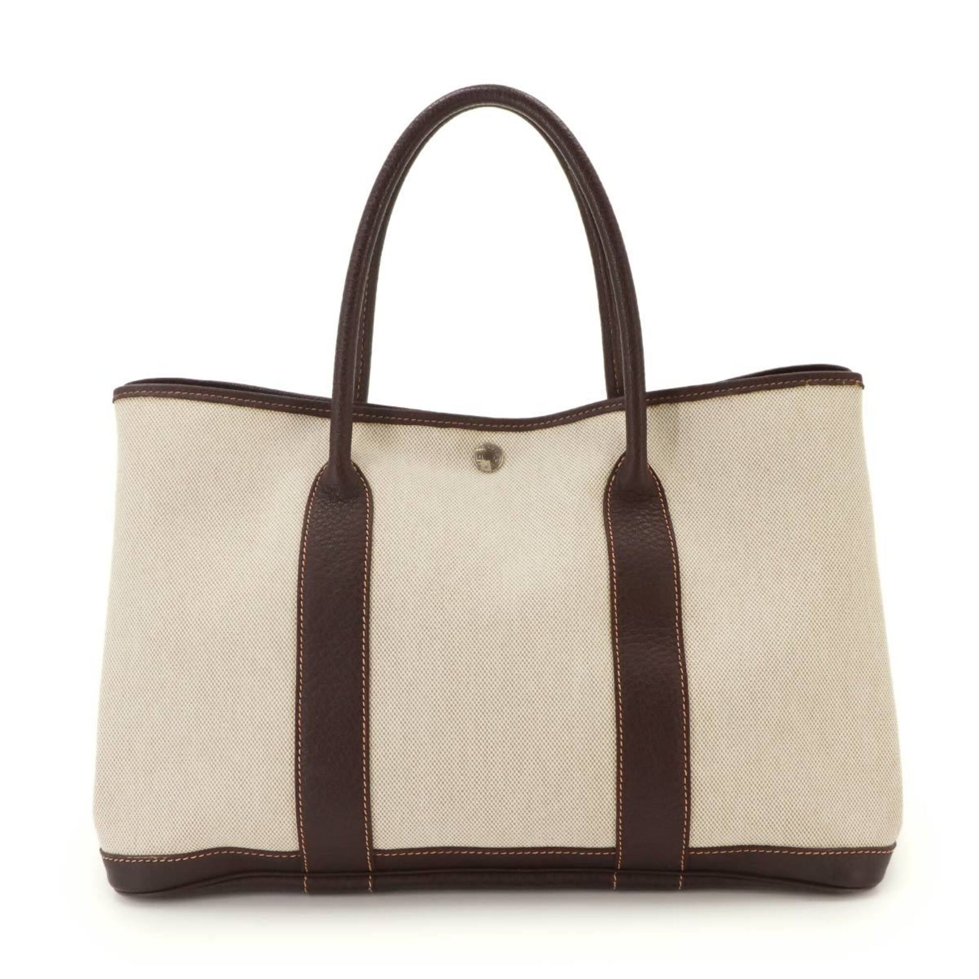 Hermes Marron Natural Toile H Leather Handbag Tote Bag (Pre-Owned)