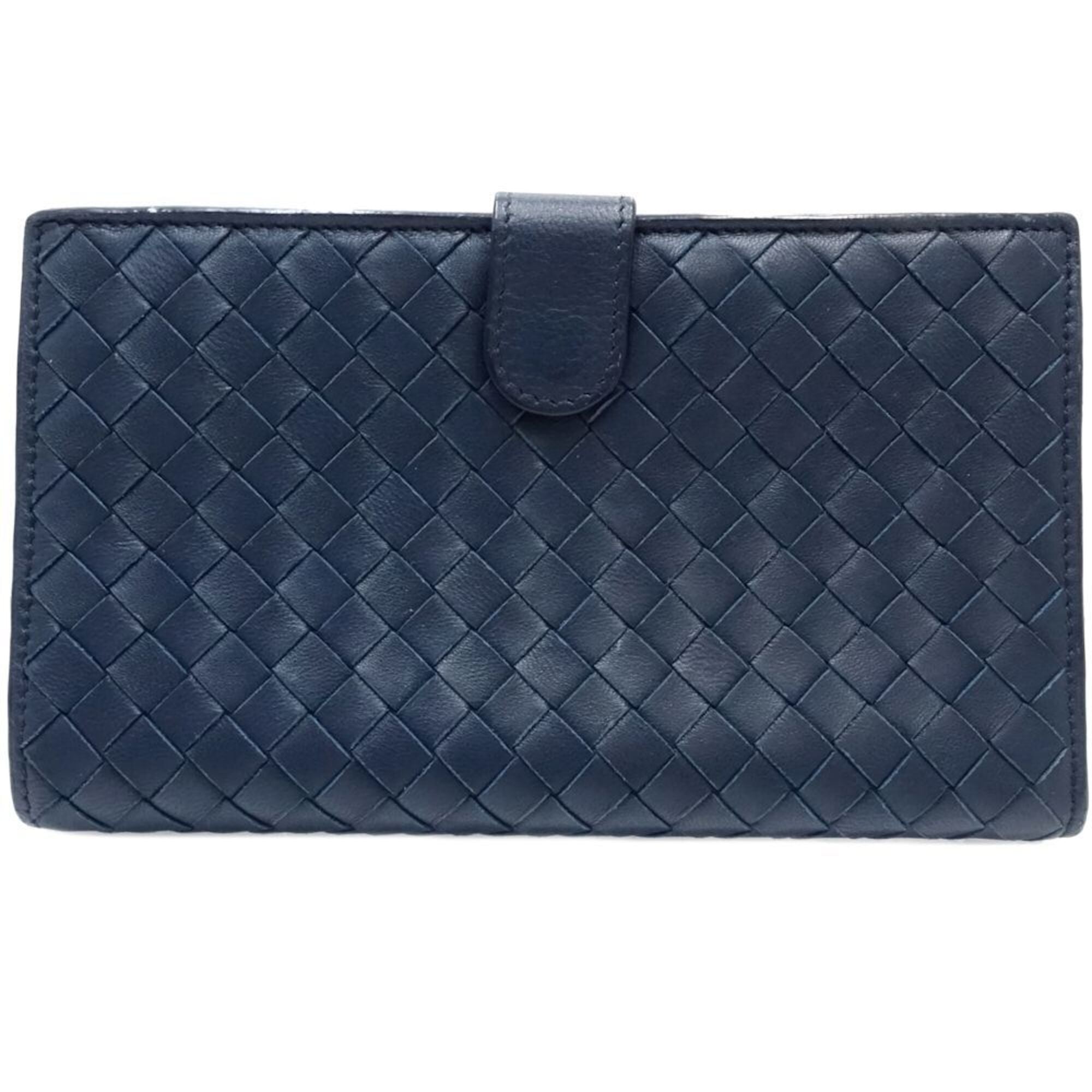 Bottega Veneta Intrecciato Navy Leather Wallet (Bi-Fold) (Pre-Owned)