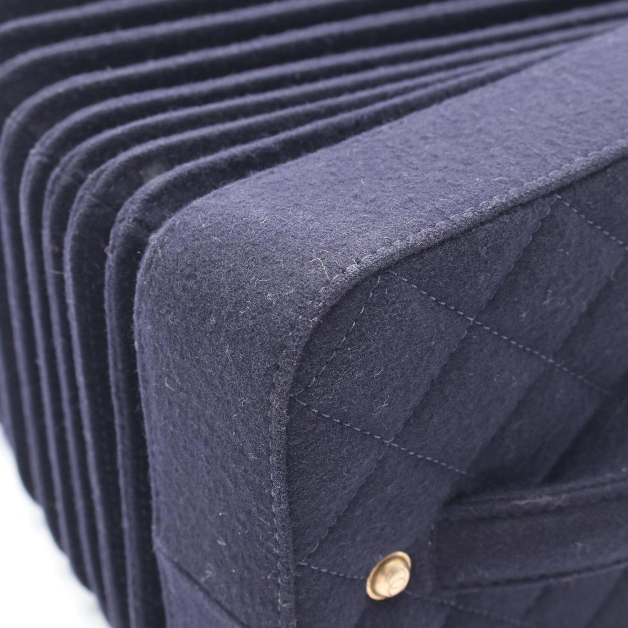 Chanel Navy Wool Handbag Shoulder Bag (Pre-Owned)