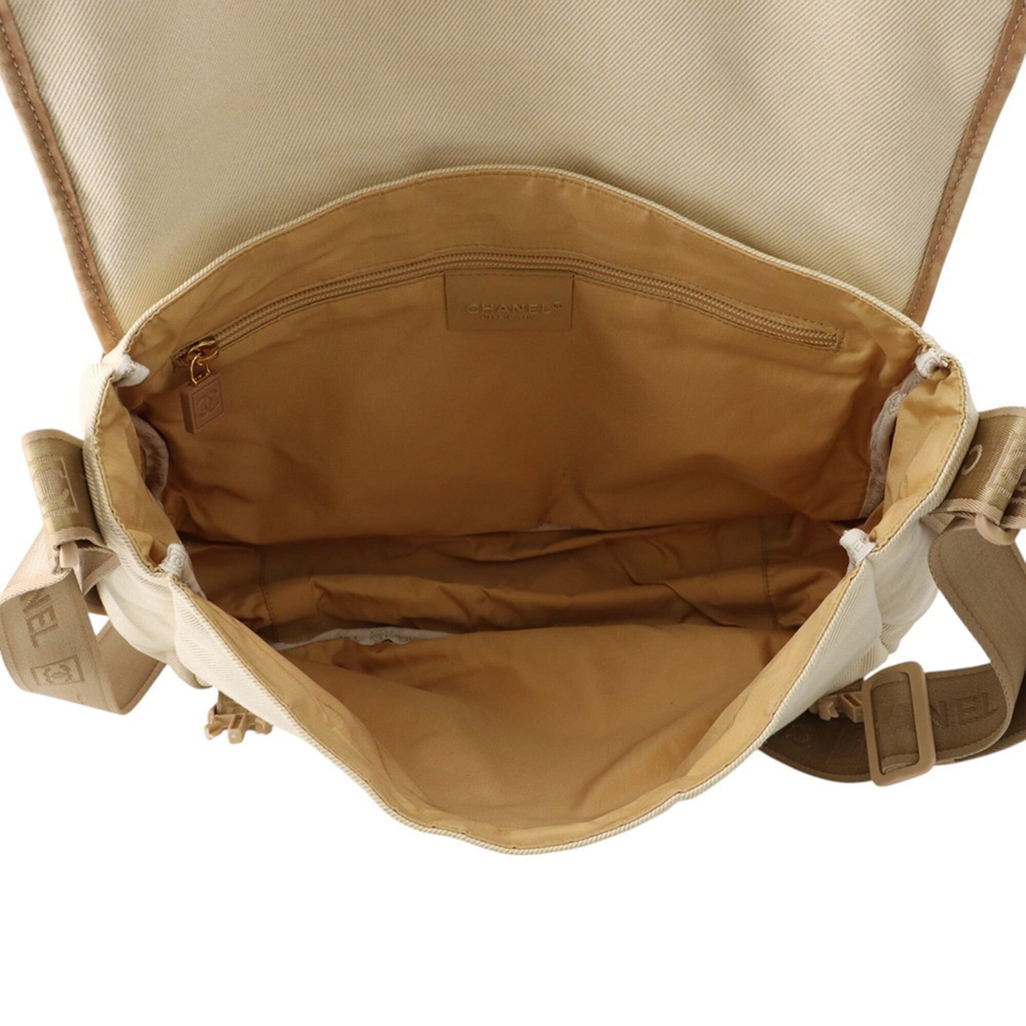 Chanel Beige Brown Ivory Canvas Leather Handbag Shoulder Bag (Pre-Owned)