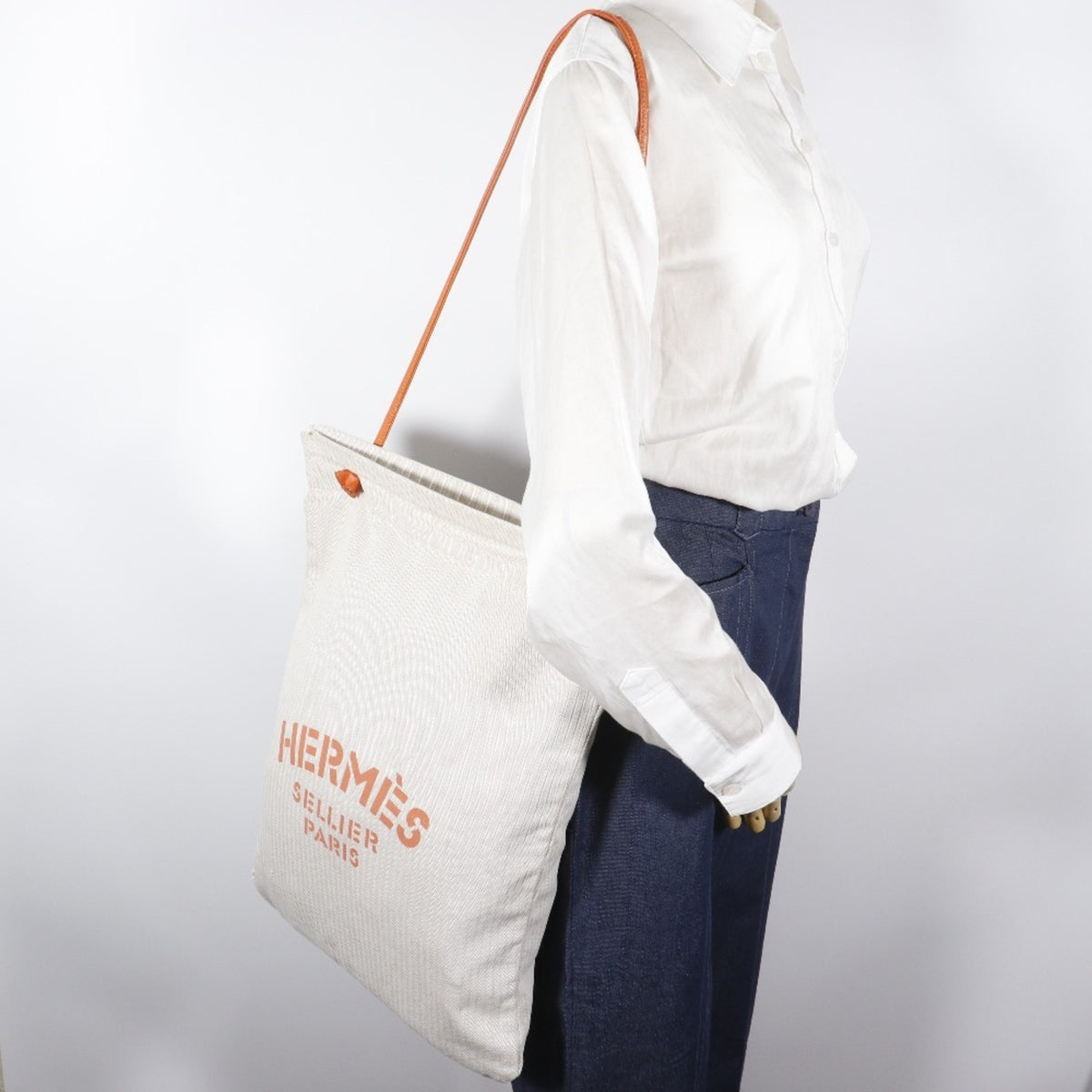 Hermes Beige Orange Toile Chevron Shoulder Bag (Pre-Owned)