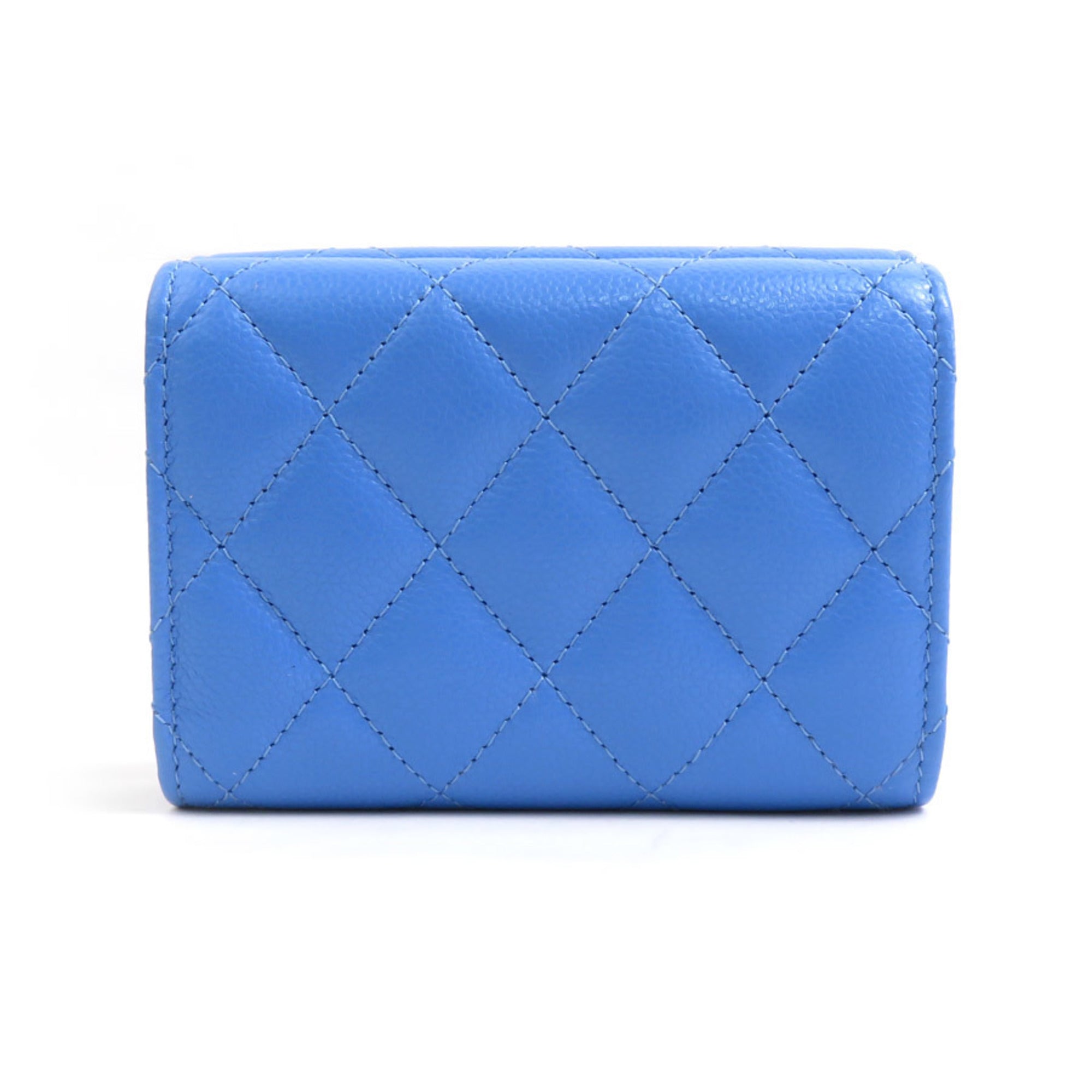 Chanel Blue Grained Calfskin Wallet (Tri-Fold) (Pre-Owned)