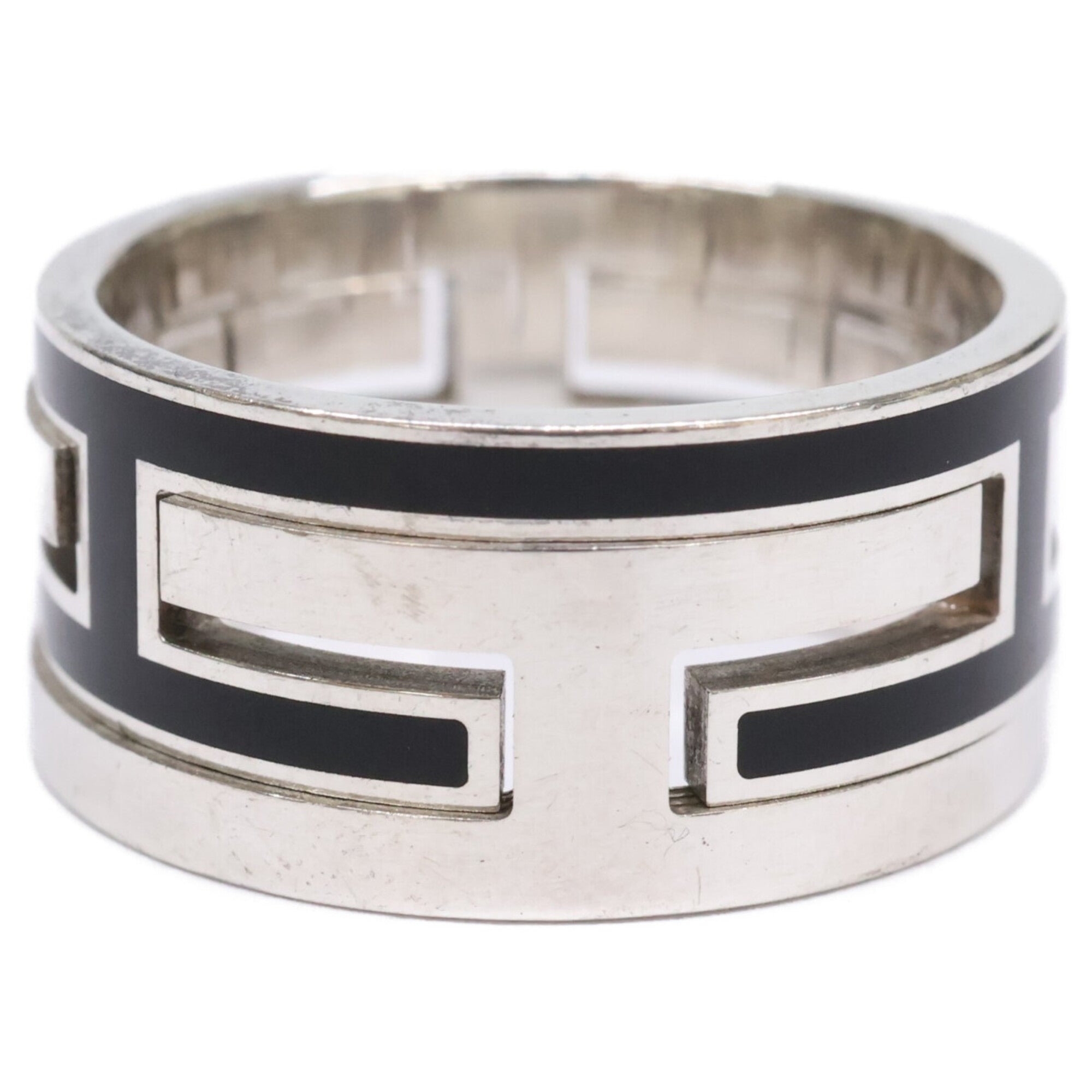 Hermes Silver Black Silver 925 Band Ring (Pre-Owned)