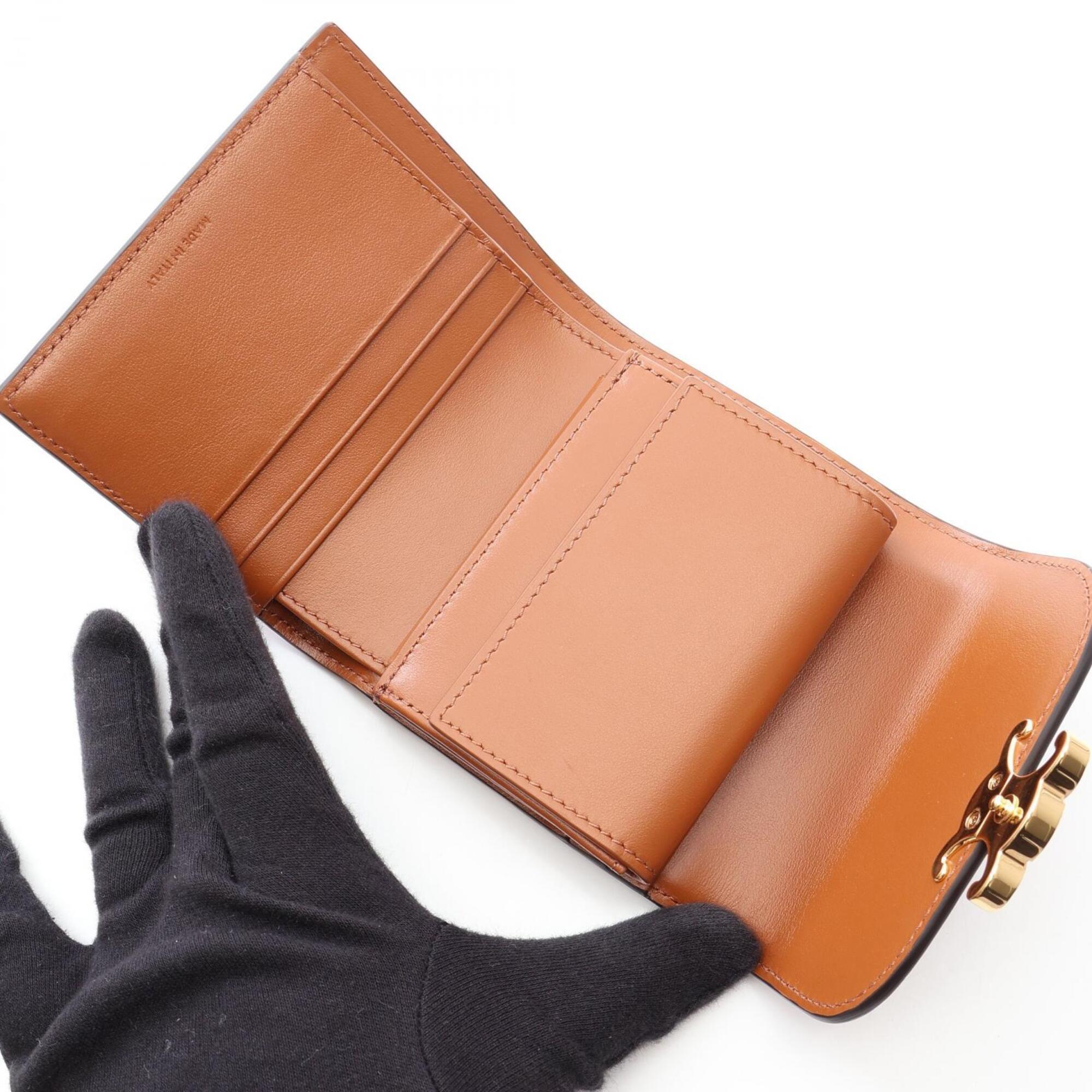Celine Brown Multi-Color Navy Wool Leather Wallet (Tri-Fold) (Pre-Owned)
