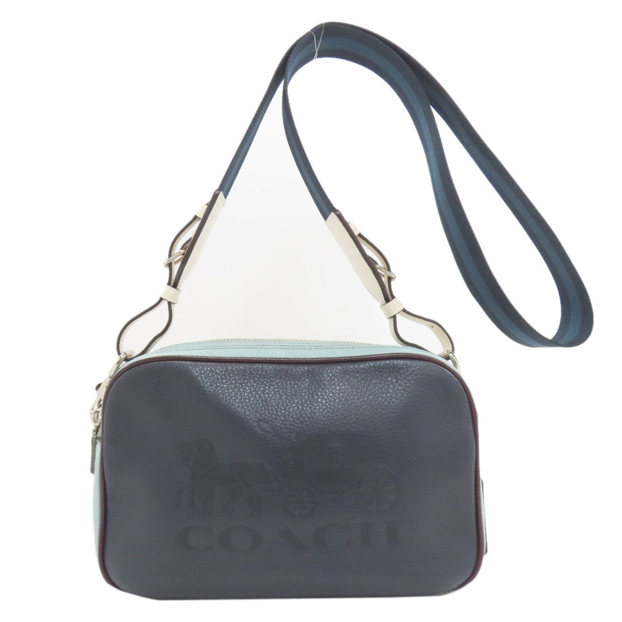 Coach Light Blue Navy White Leather Shoulder Bag (Pre-Owned)