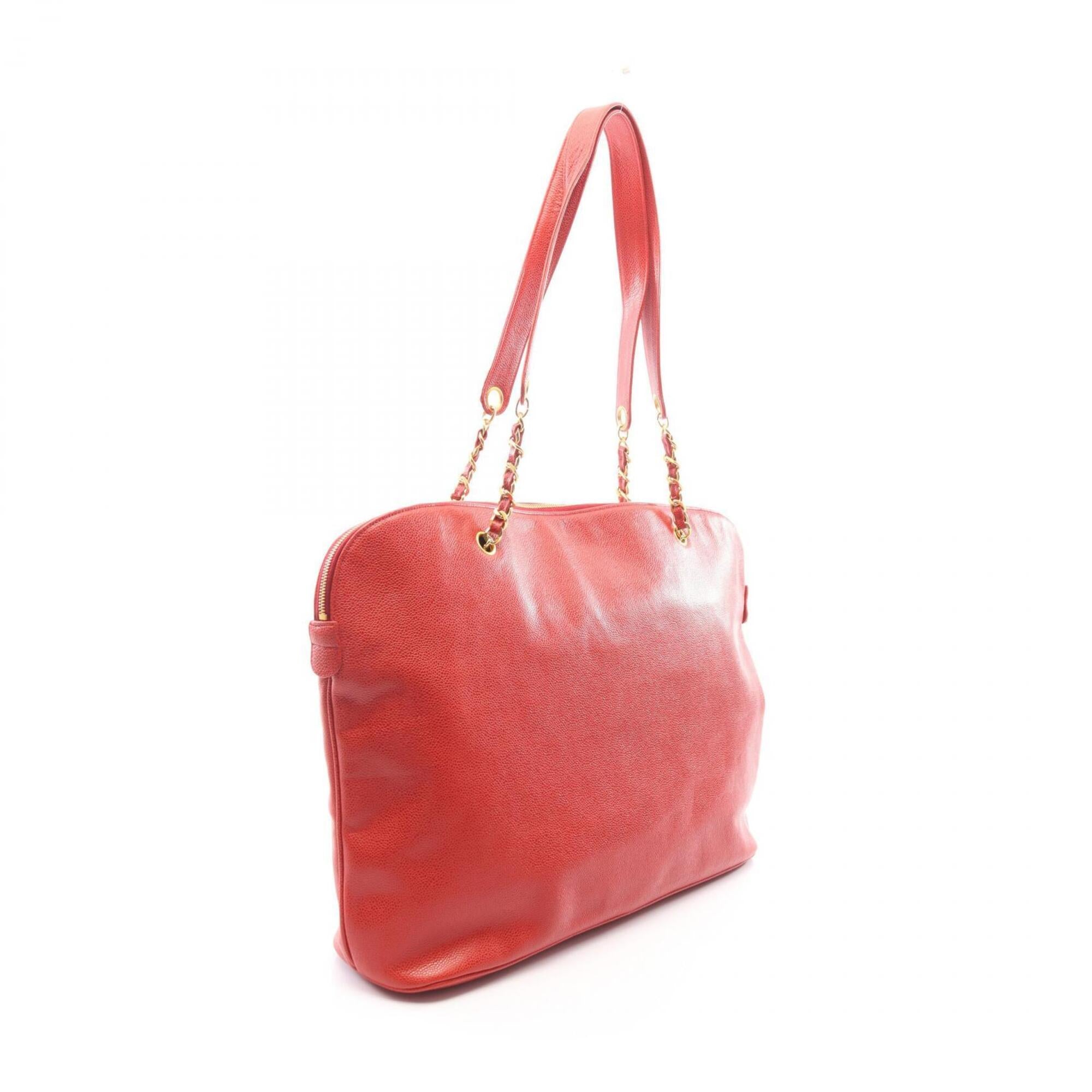 Chanel Red Color Grained Calfskin Handbag Tote Bag (Pre-Owned)