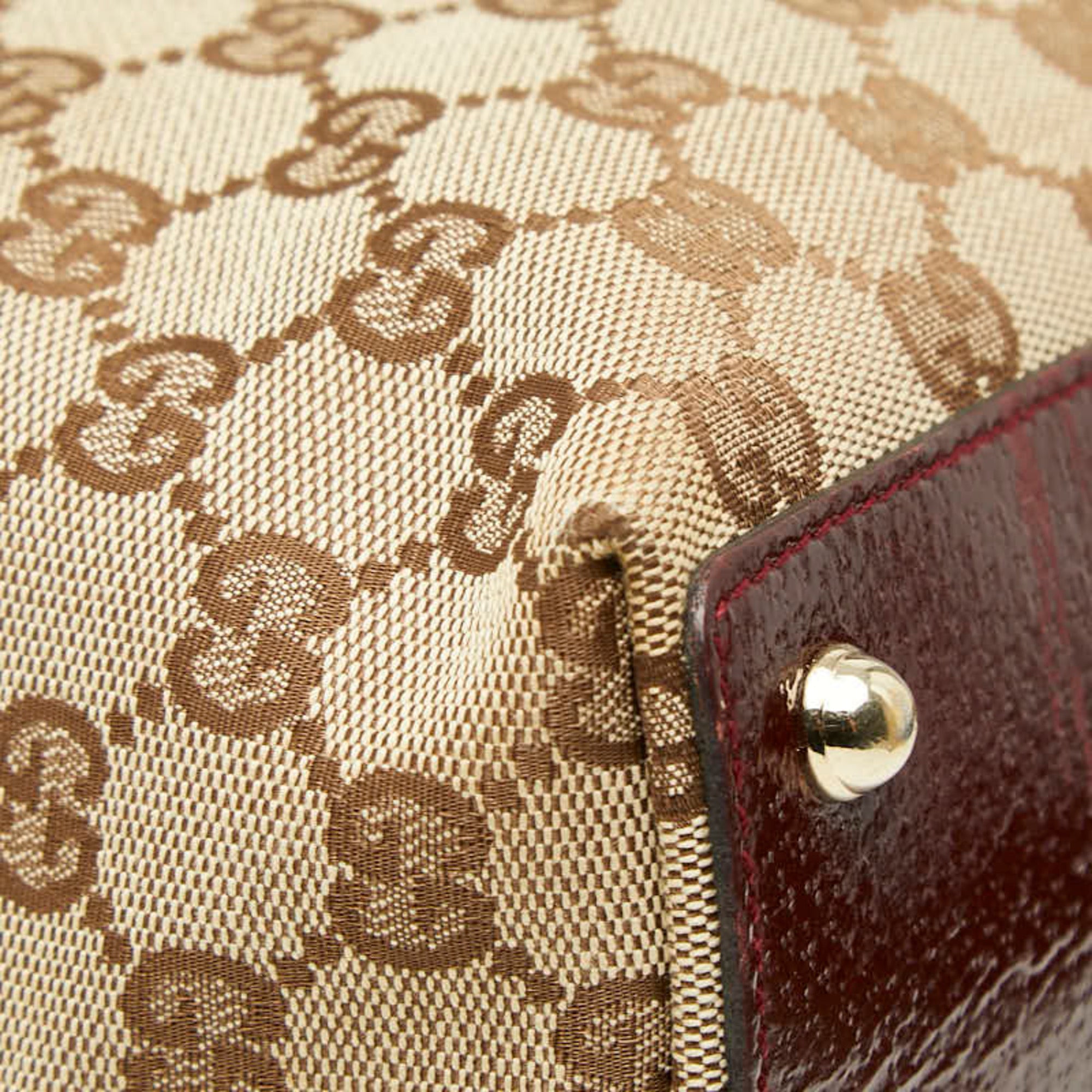 Gucci Gg Canvas Brown Red Color Canvas Leather Handbag Tote Bag (Pre-Owned)