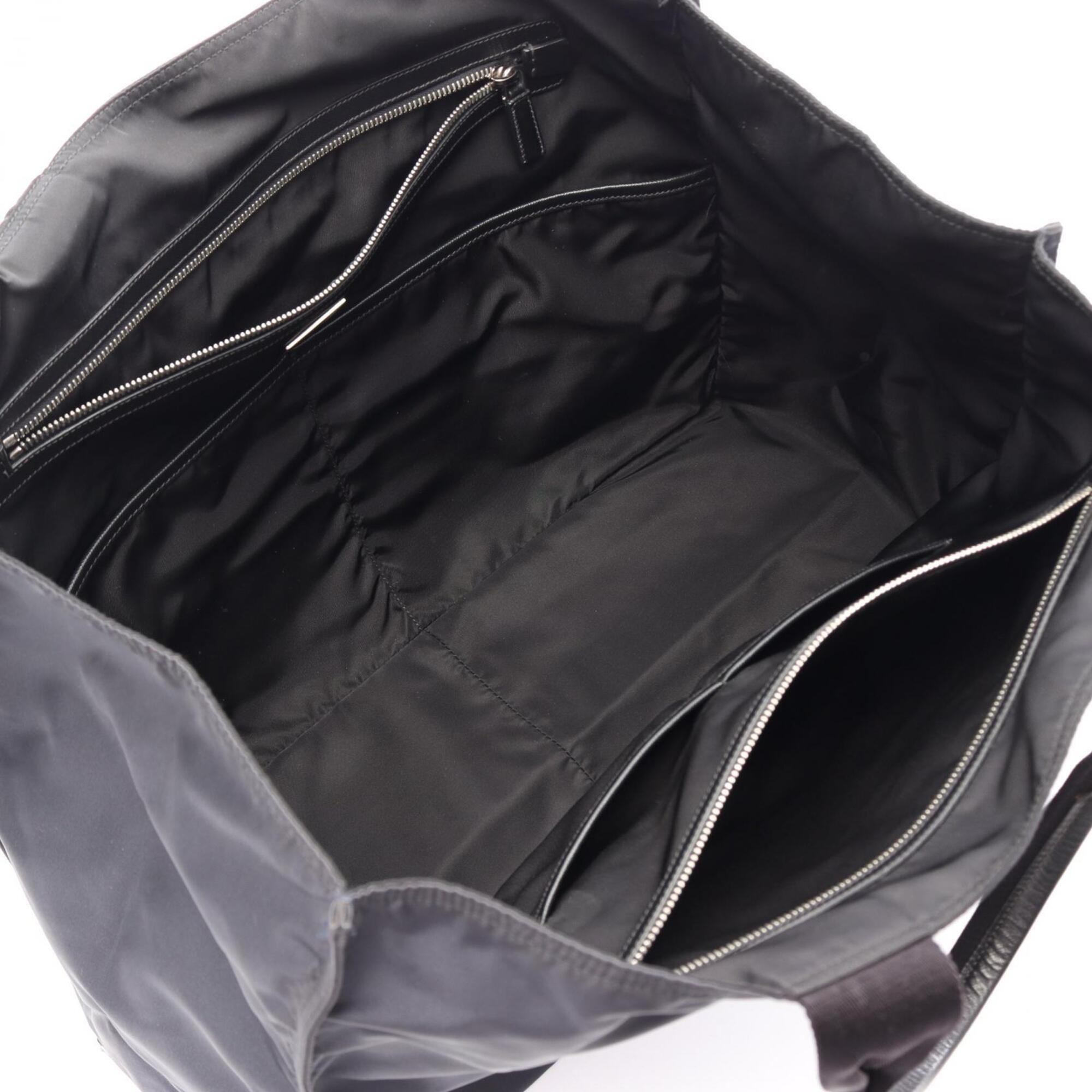 Prada Black Navy Nylon Leather Handbag Tote Bag (Pre-Owned)
