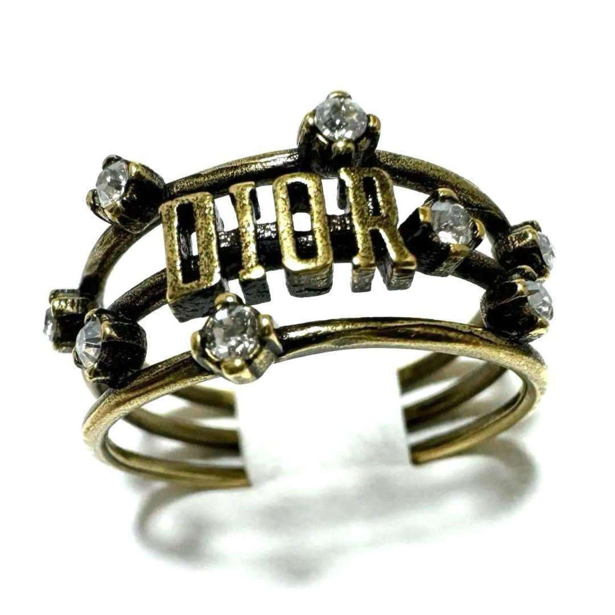 Christian Dior Metal Rhinestone Band Ring (Pre-Owned)