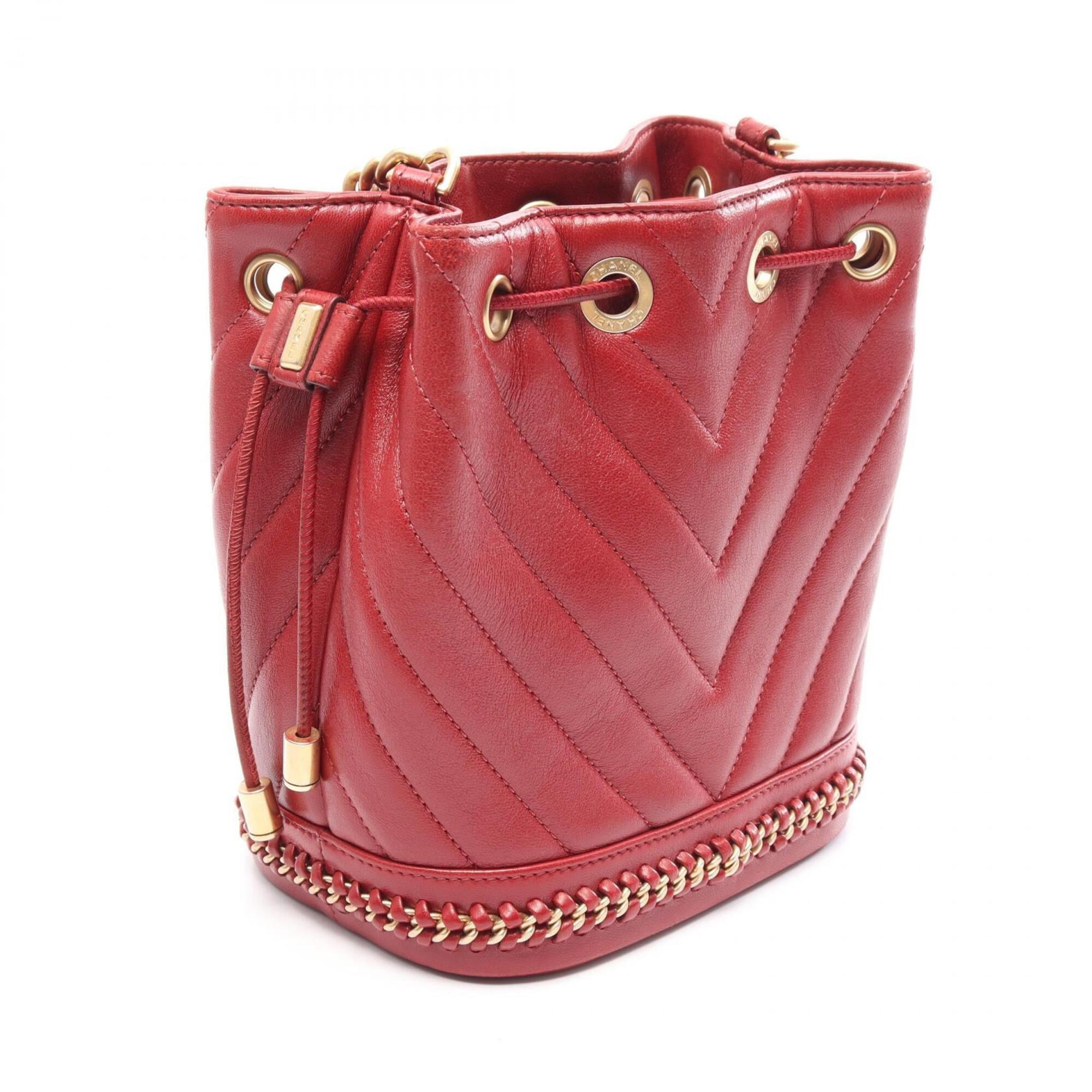 Chanel Red Color Leather Handbag Shoulder Bag (Pre-Owned)