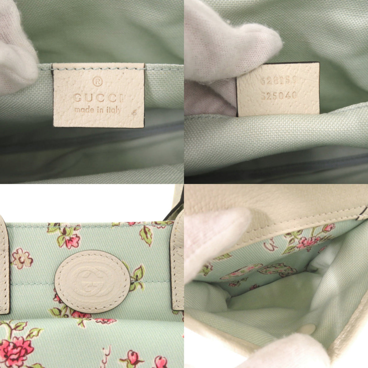 Gucci Mint Blue Canvas Leather Handbag Tote Bag (Pre-Owned)