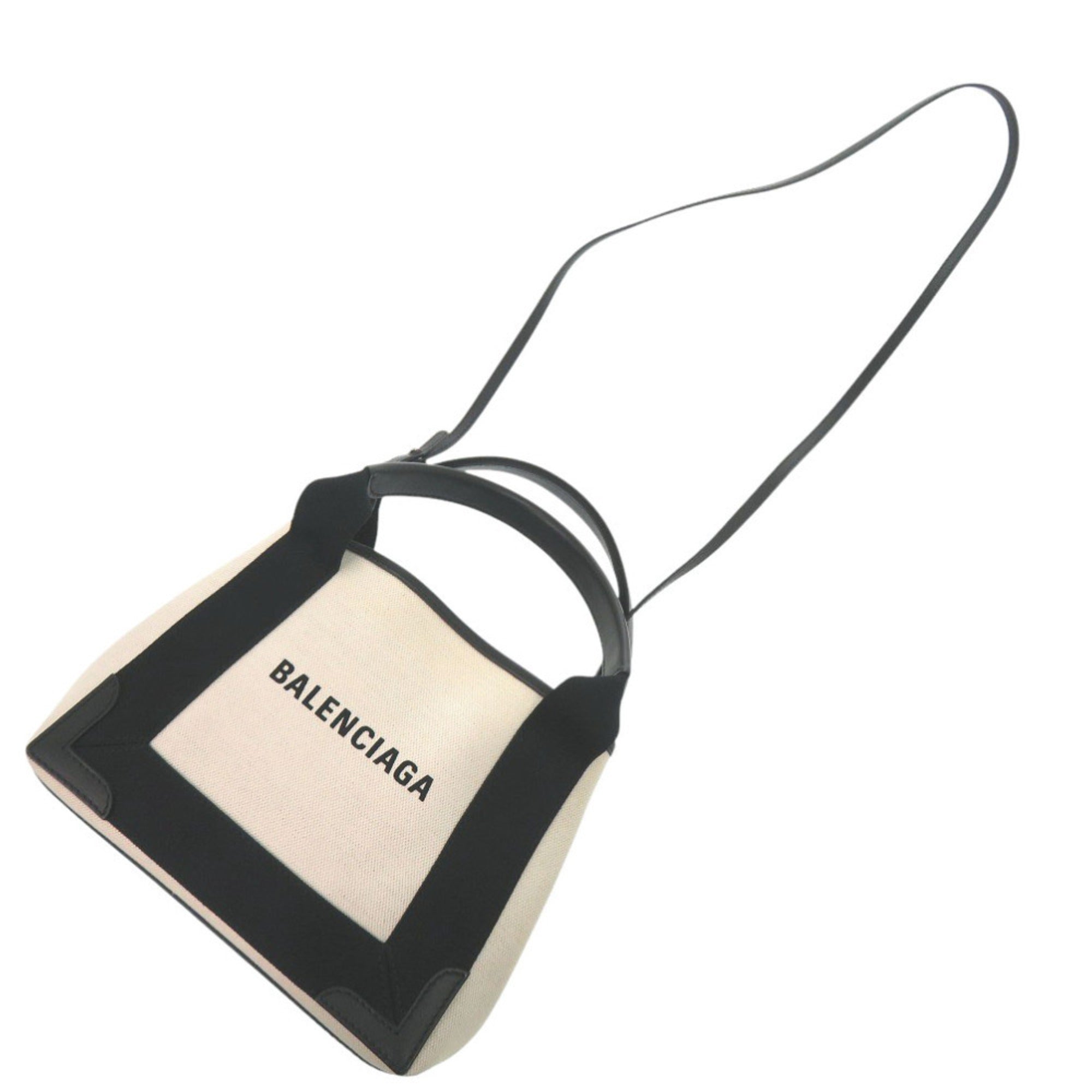 Balenciaga Black Light Beige Canvas Leather Handbag (Pre-Owned)