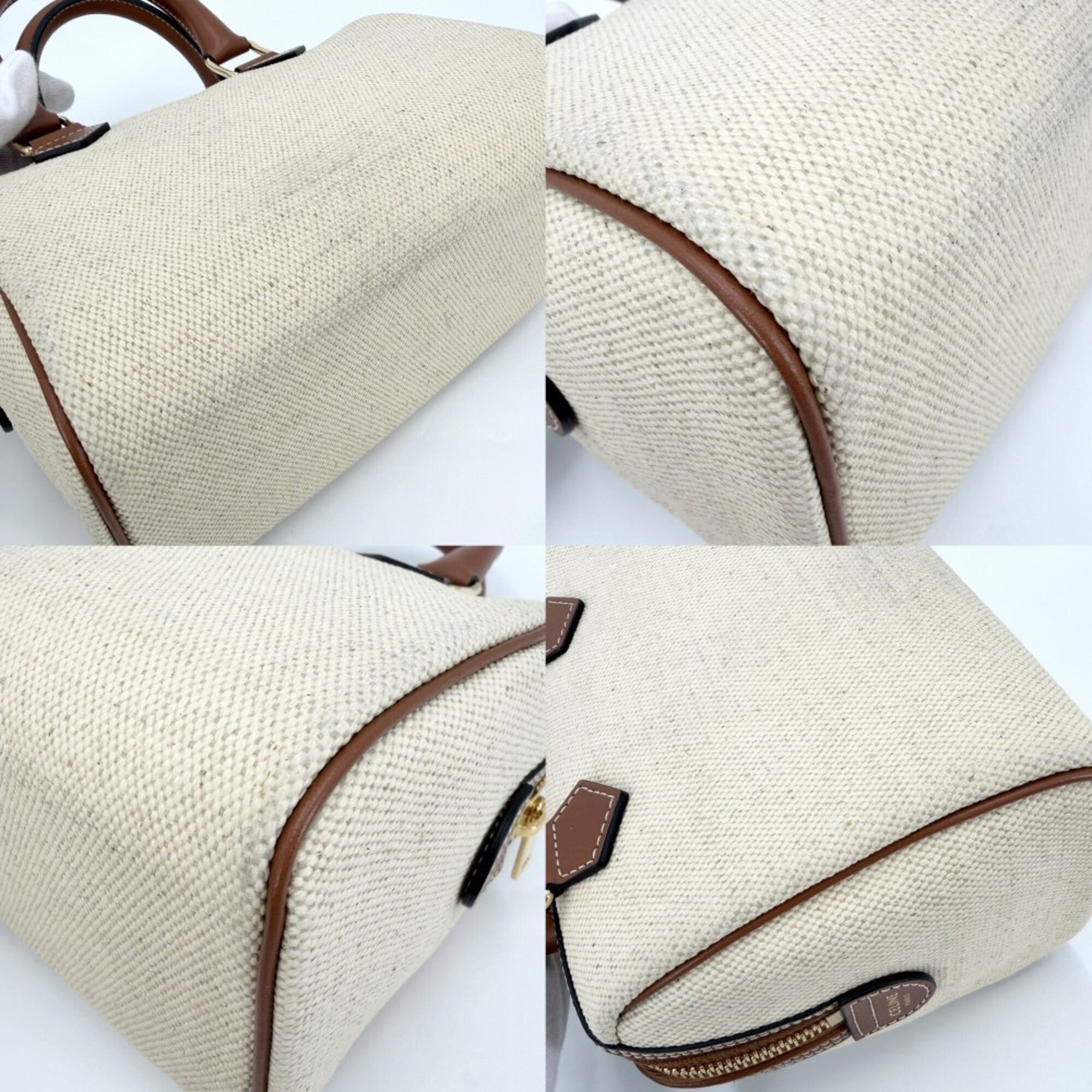 Celine Beige Brown Canvas Leather Shoulder Bag (Pre-Owned)