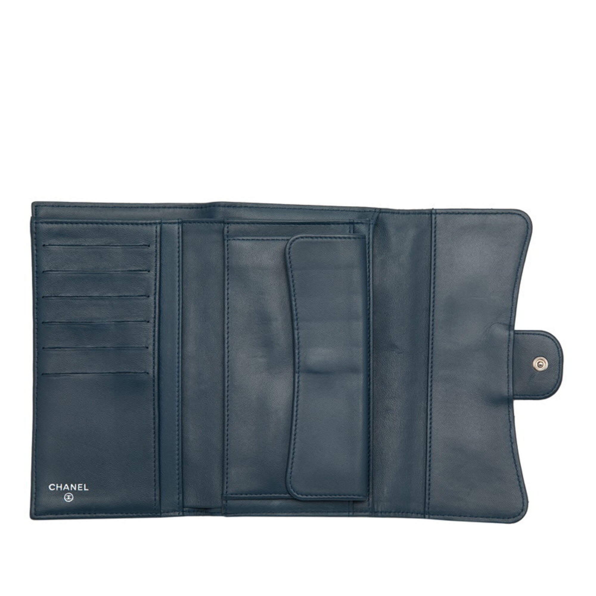 Chanel Navy Leather Long Wallet (Bi-Fold) (Pre-Owned)
