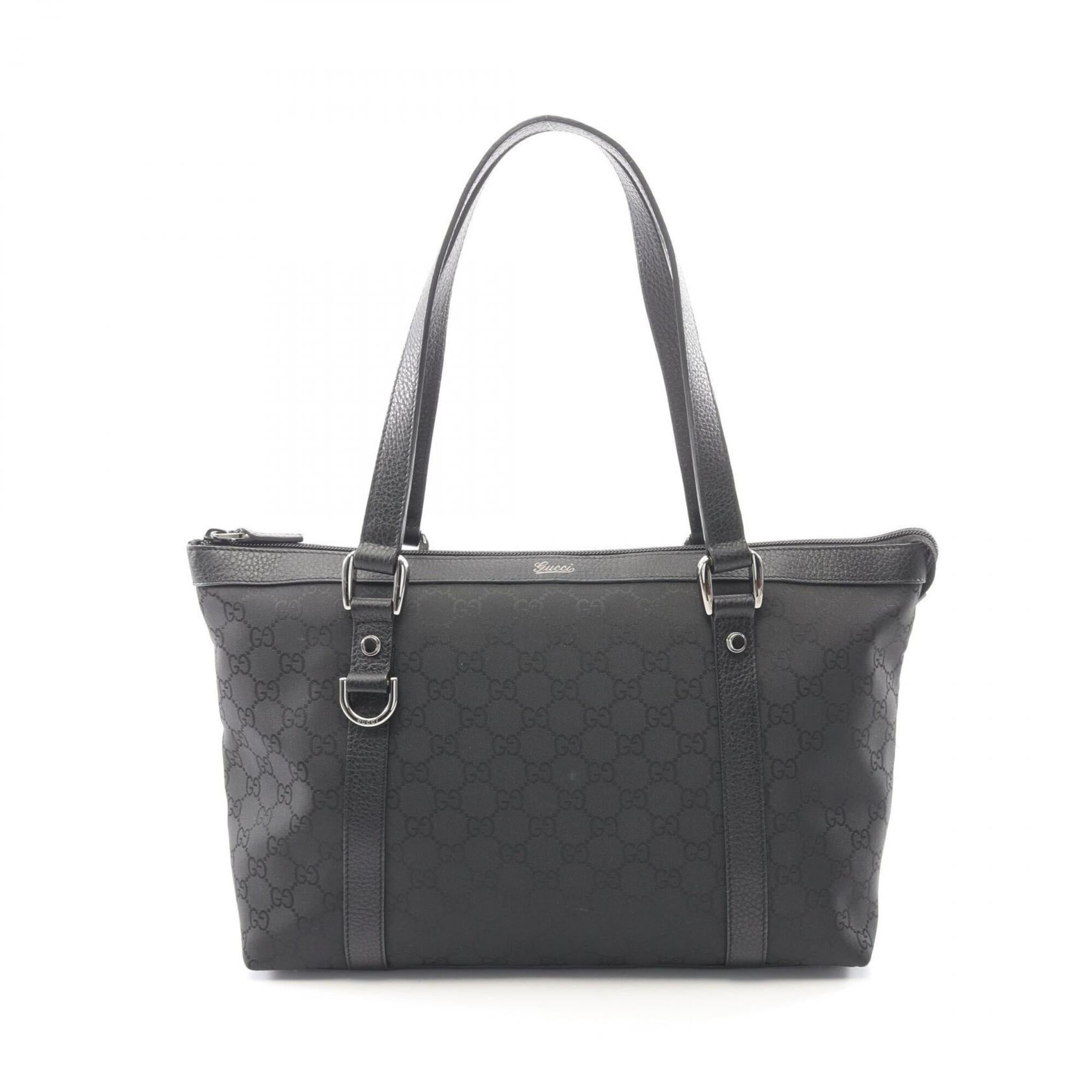 Gucci Black Nylon Leather Handbag Tote Bag (Pre-Owned)