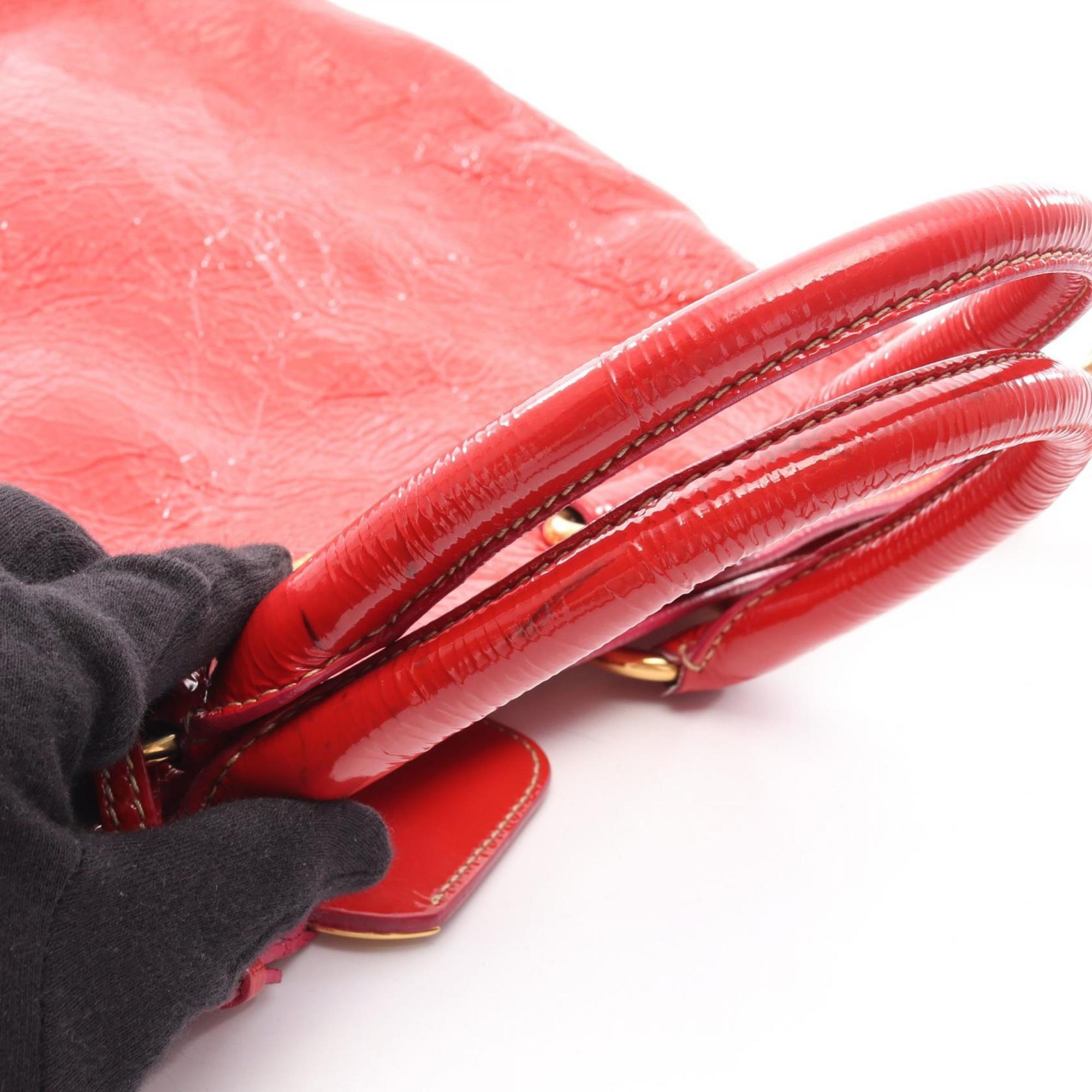 Prada Red Color Patent Leather Handbag Tote Bag (Pre-Owned)