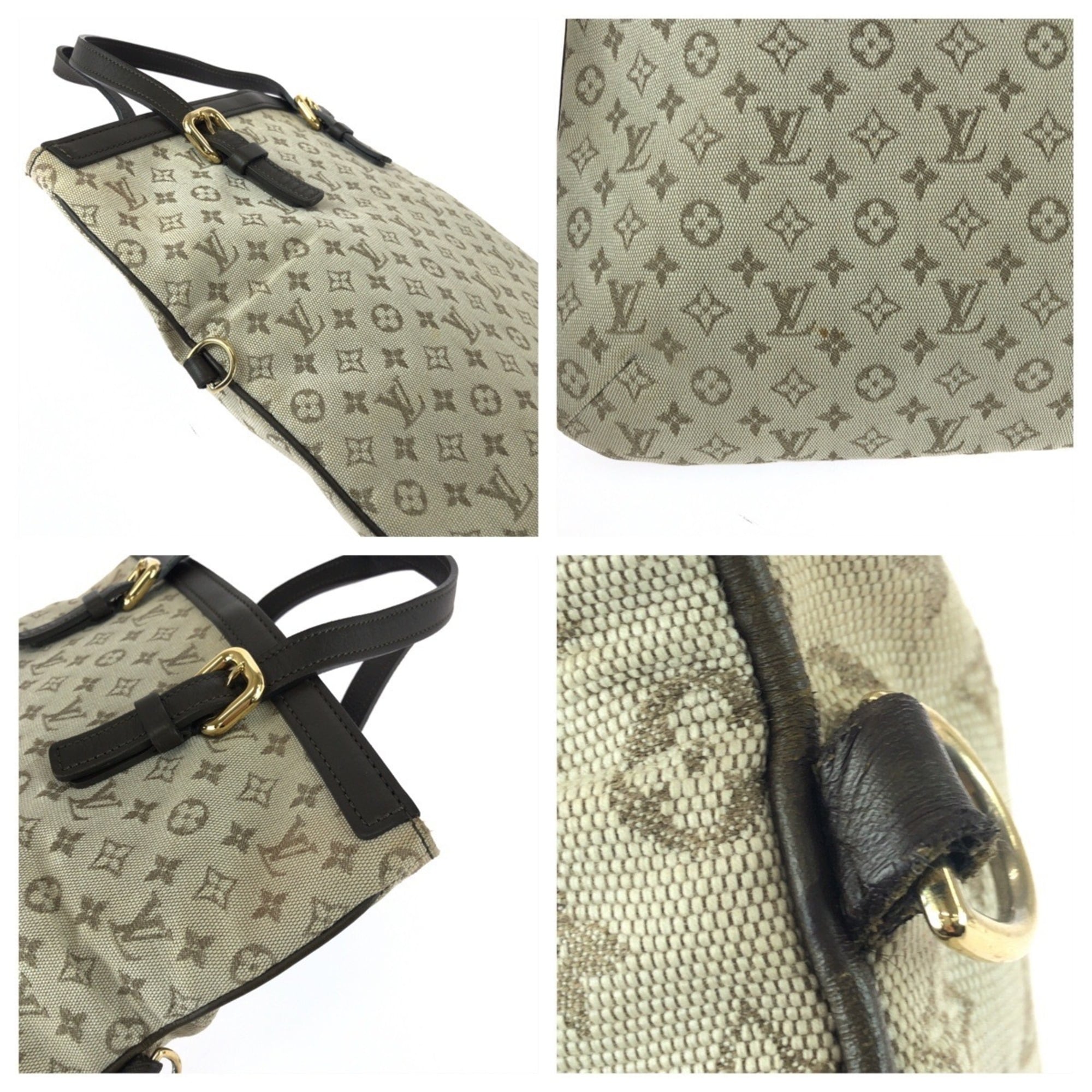 Louis Vuitton Khaki Canvas Leather Shoulder Bag Tote Bag (Pre-Owned)