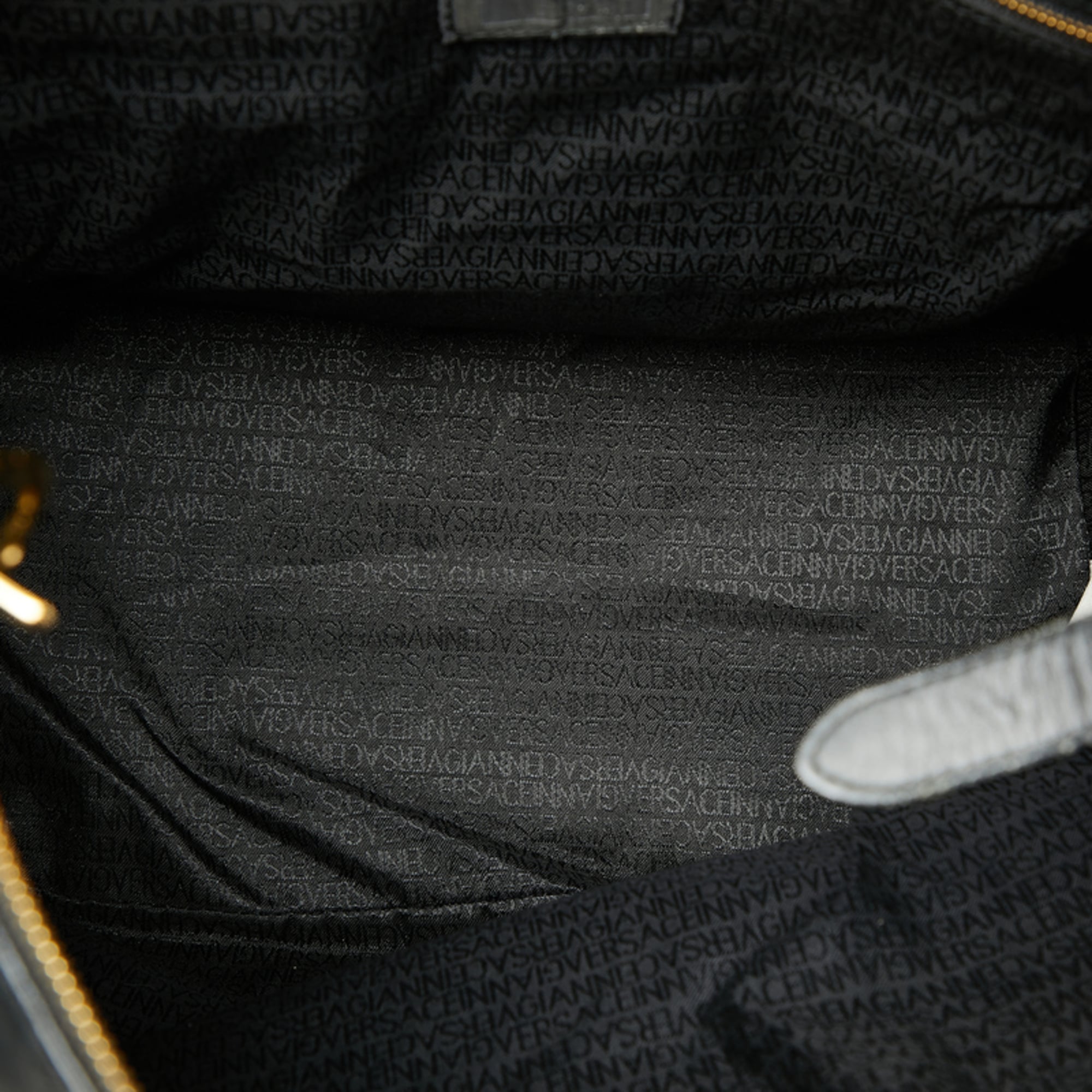 Versace Black Gold Leather Boston Bag Tote Bag (Pre-Owned)