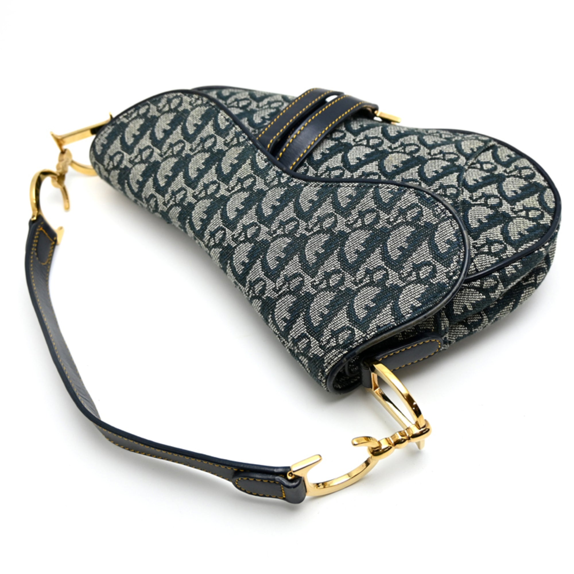 Christian Dior Navy Canvas Leather Saddle Bag Shoulder Bag (Pre-Owned)
