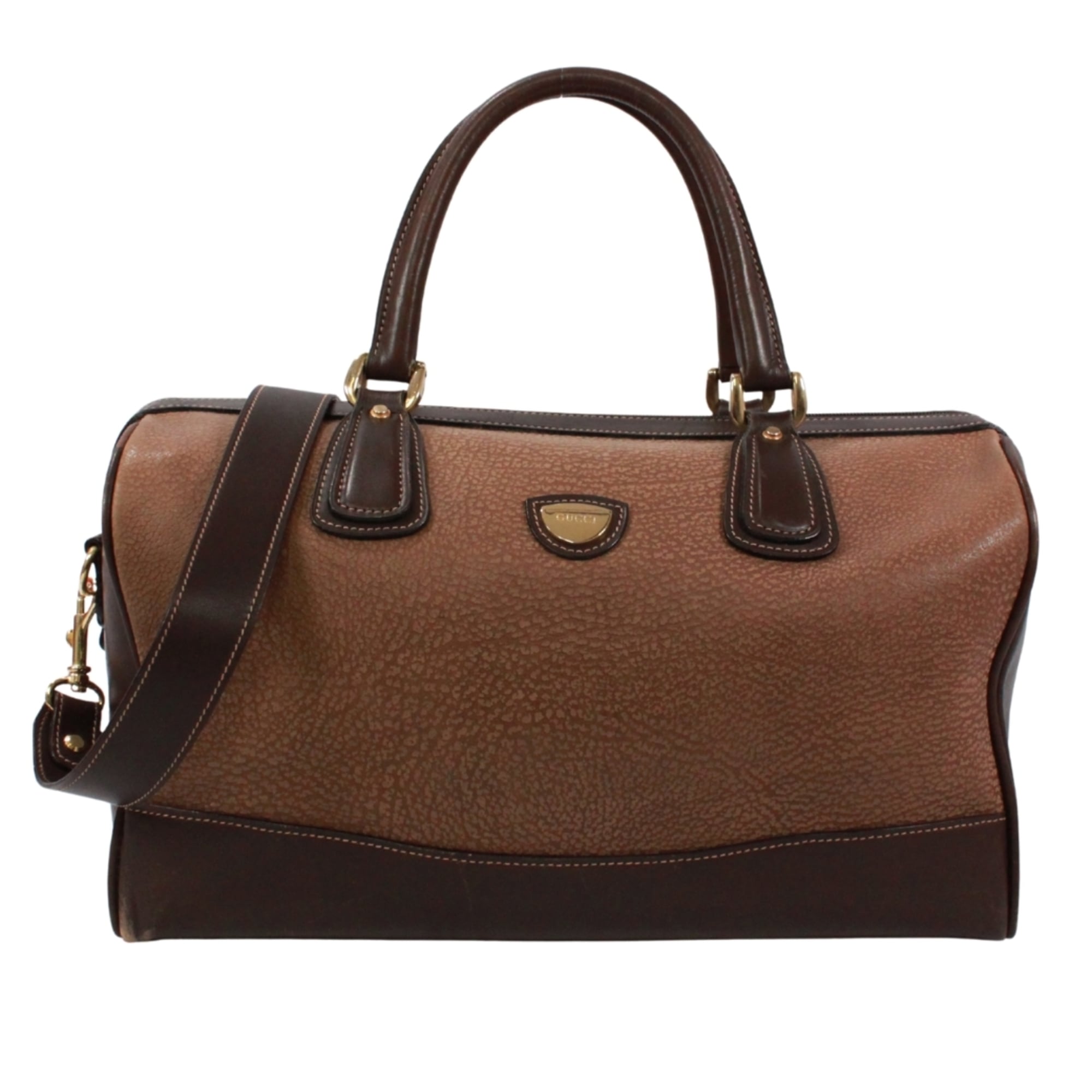 Gucci Brown Leather Boston Bag Handbag (Pre-Owned)