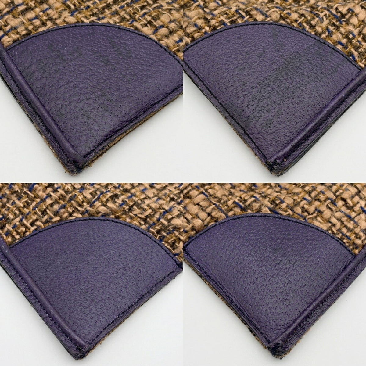 Prada Brown Purple Wool Leather Tote Bag (Pre-Owned)