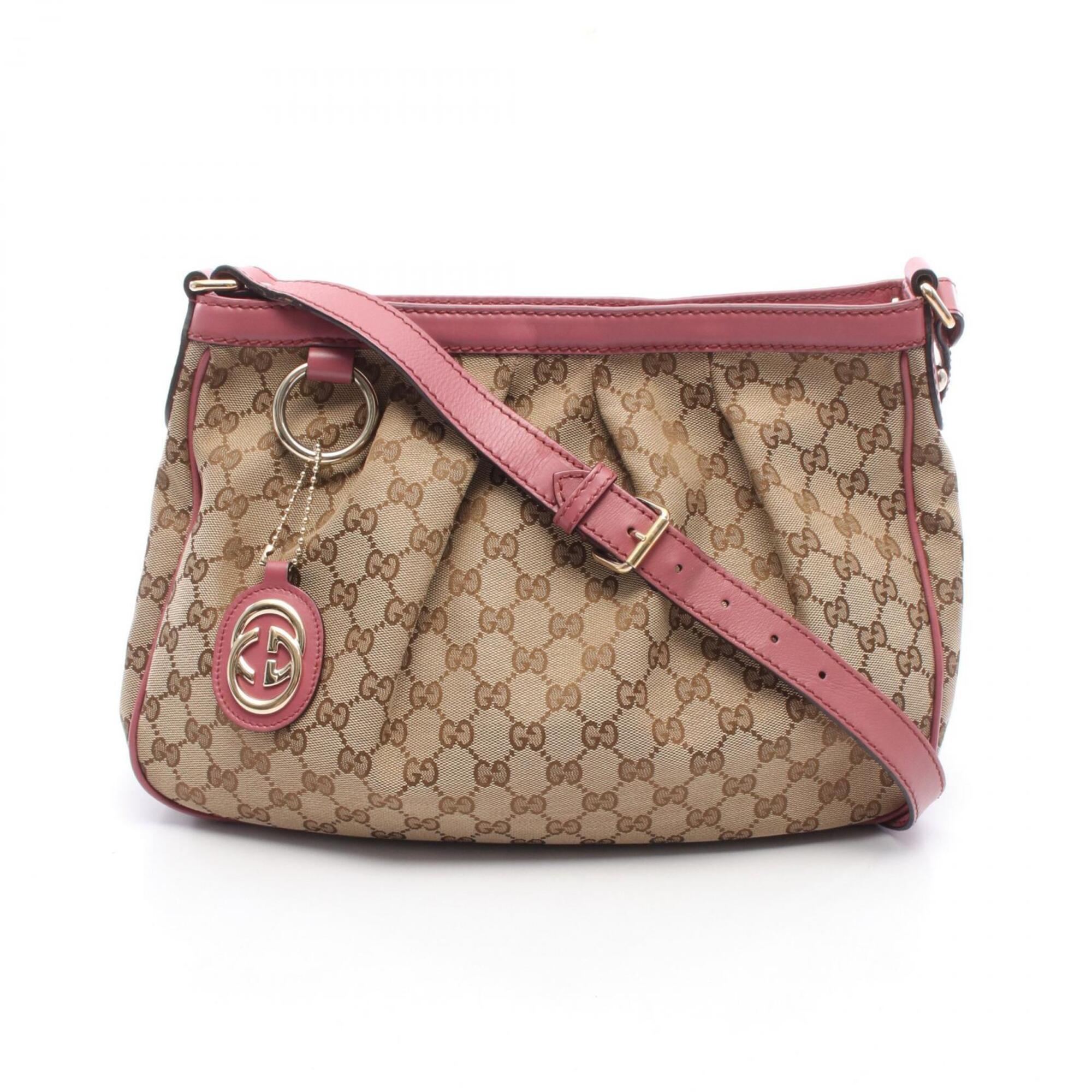 Gucci Beige Pink Canvas Leather Handbag Shoulder Bag (Pre-Owned)