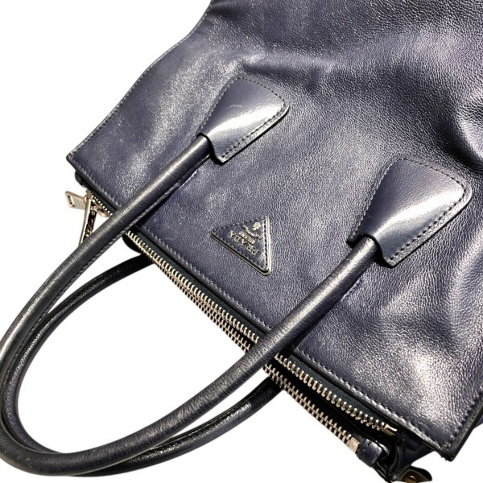 Prada Navy Leather Handbag Tote Bag (Pre-Owned)