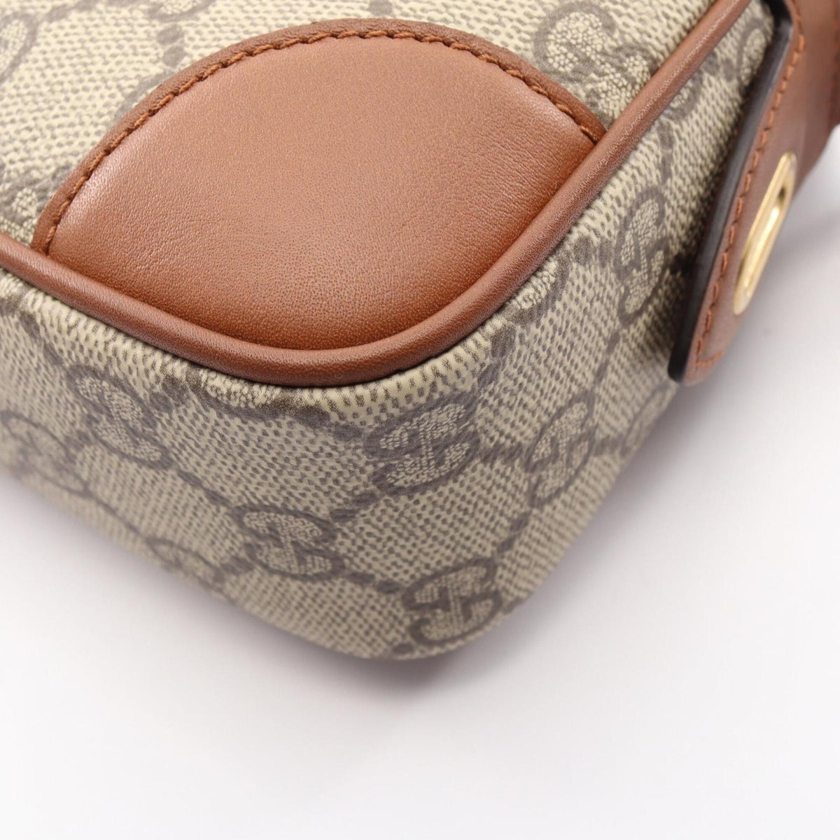 Gucci Beige Brown Coated Canvas Leather Handbag Shoulder Bag (Pre-Owned)