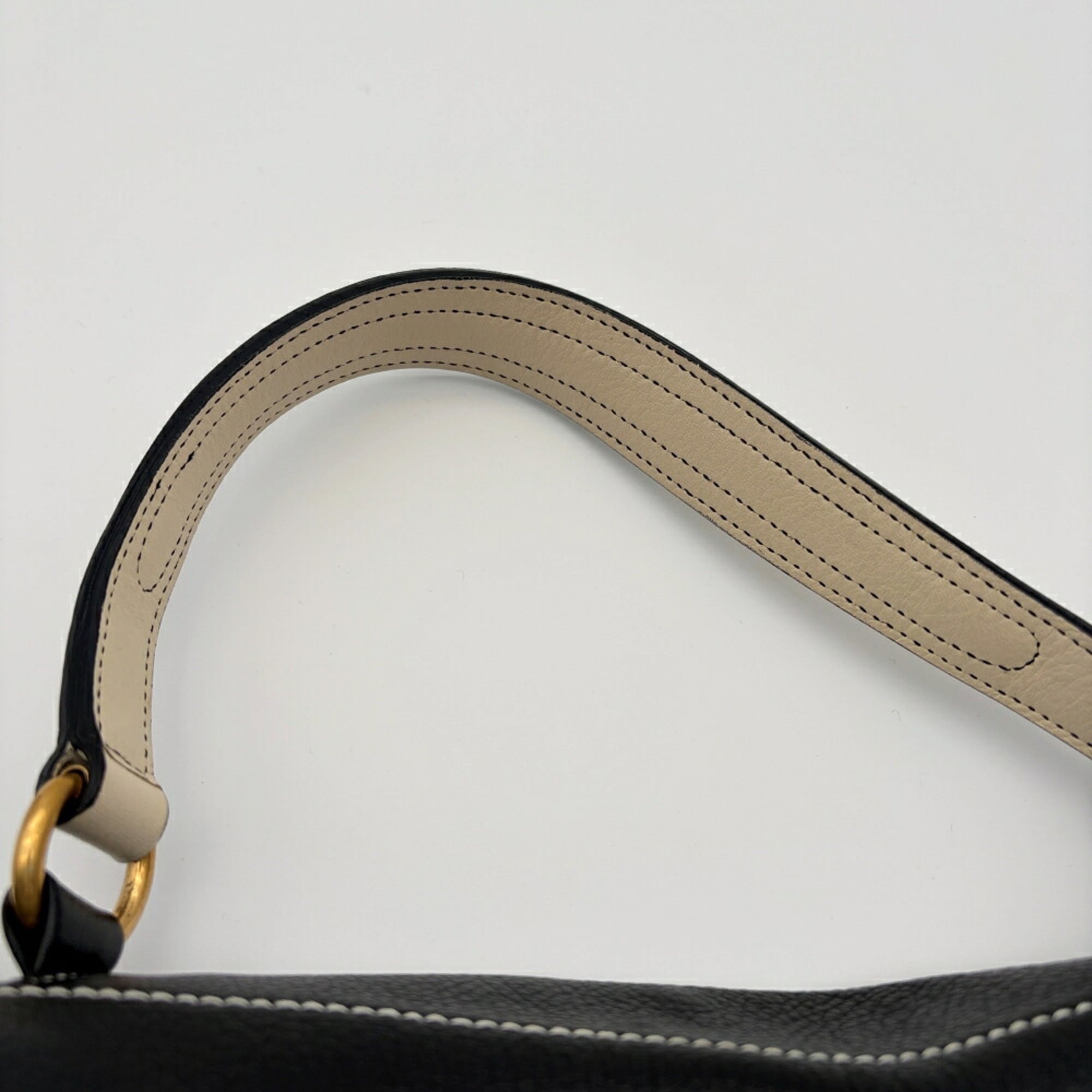 Yves Saint Laurent Black White Leather Canvas Handbag (Pre-Owned)