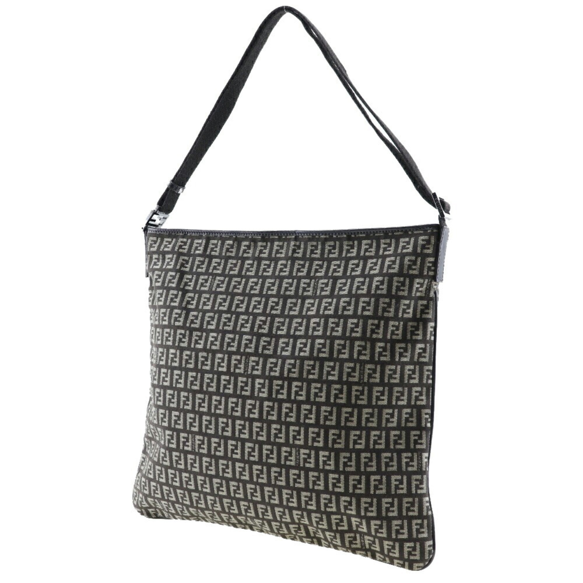 Fendi Zucchino Brown Canvas Shoulder Bag (Pre-Owned)