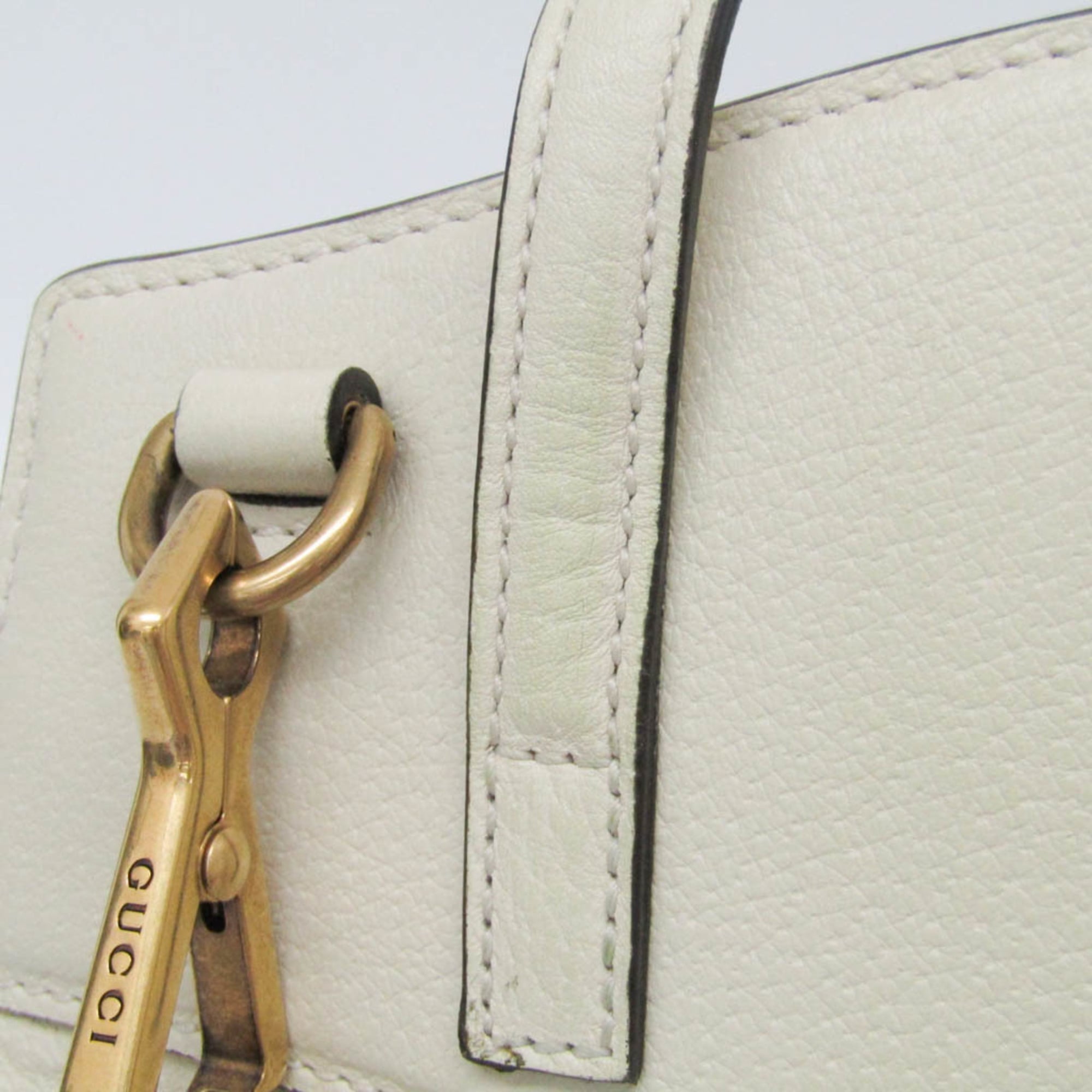 Gucci Totem Top Handle Bag Leather White Leather Handbag (Pre-Owned)