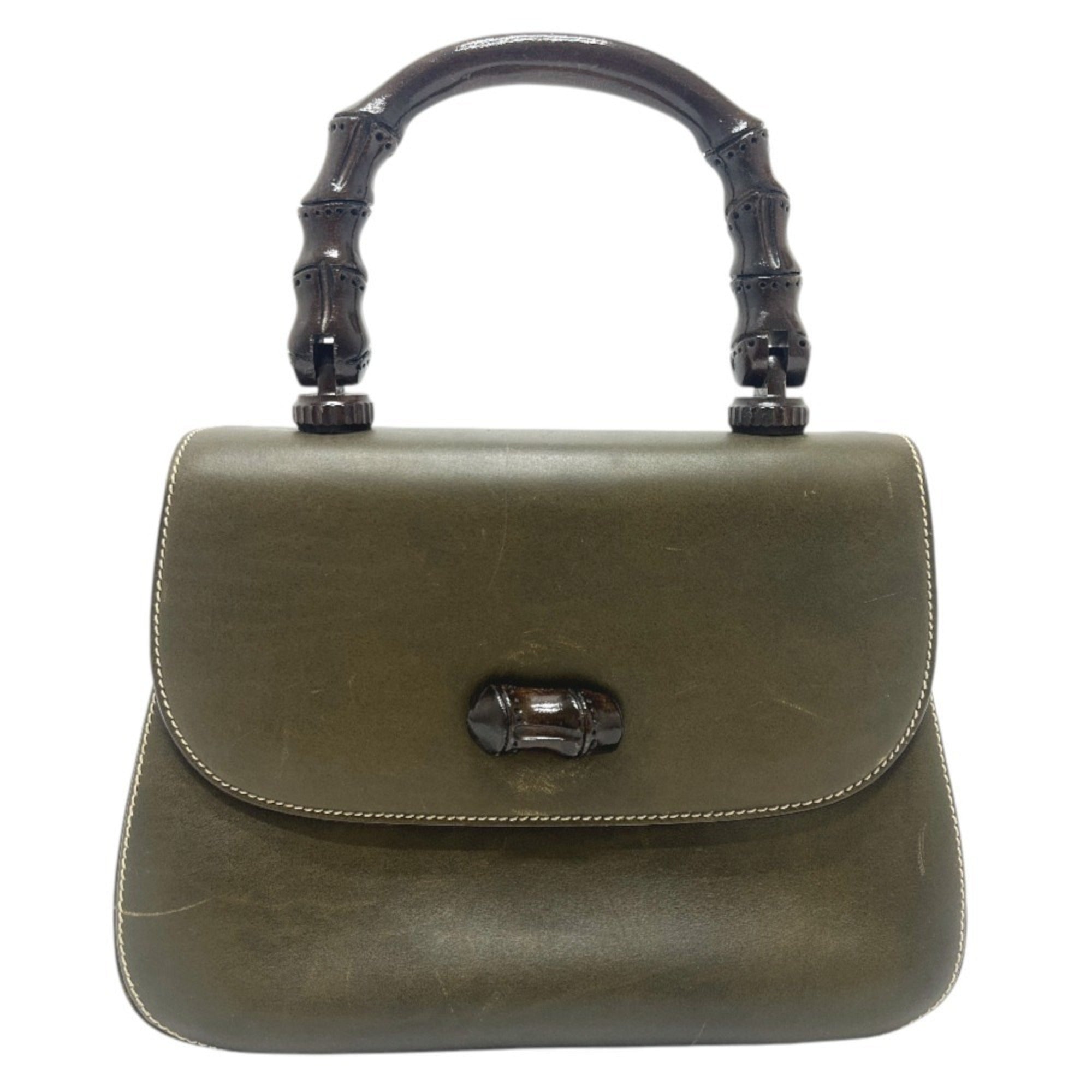 Gucci Khaki Leather Handbag Tote Bag (Pre-Owned)
