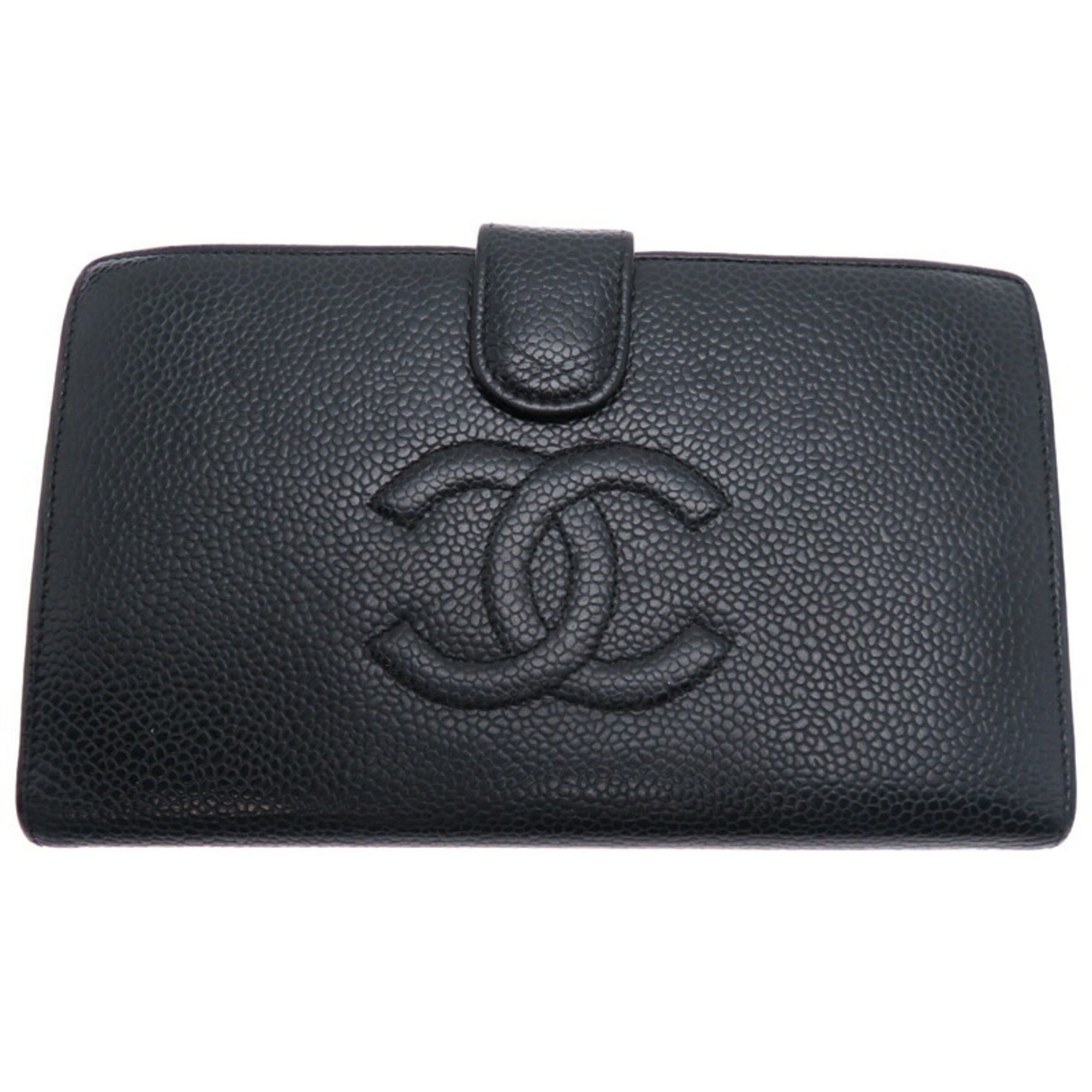 Chanel Black Grained Calfskin Long Wallet (Bi-Fold) (Pre-Owned)