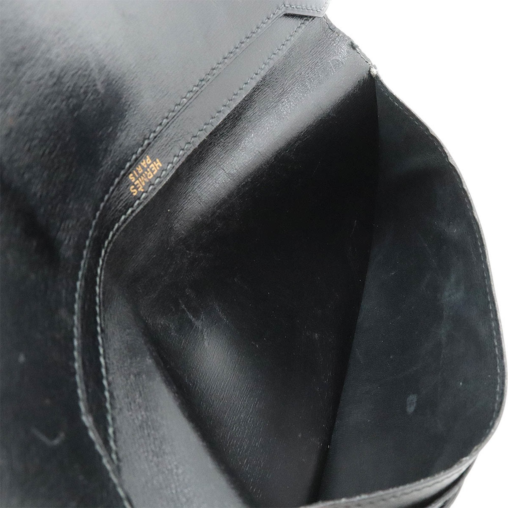 Hermes Black Box Calf Leather Long Bill Wallet (Bi-Fold) (Pre-Owned)