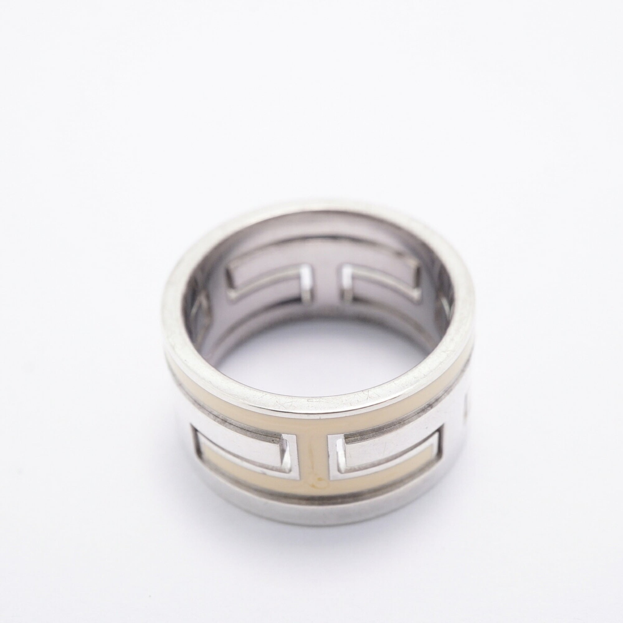 Hermes Cream Silver 925 Band Ring (Pre-Owned)