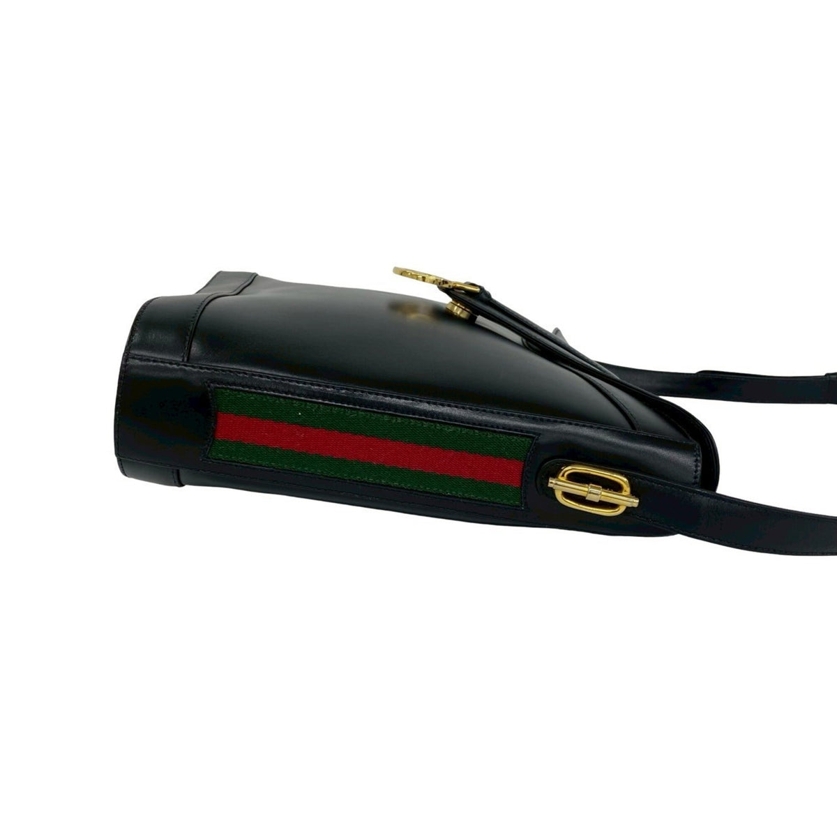 Gucci Black Green Red Color Leather Shoulder Bag (Pre-Owned)