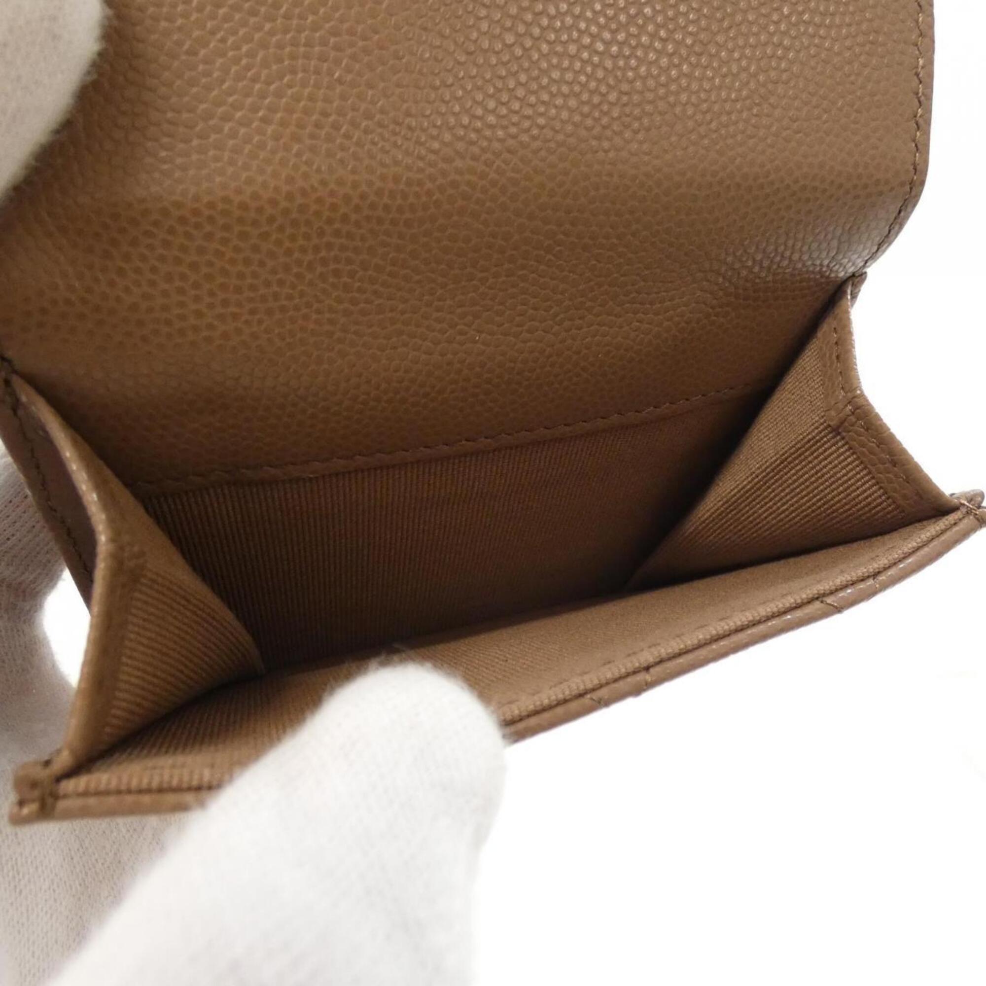 Chanel Dark Beige Grained Calfskin Wallet (Tri-Fold) (Pre-Owned)