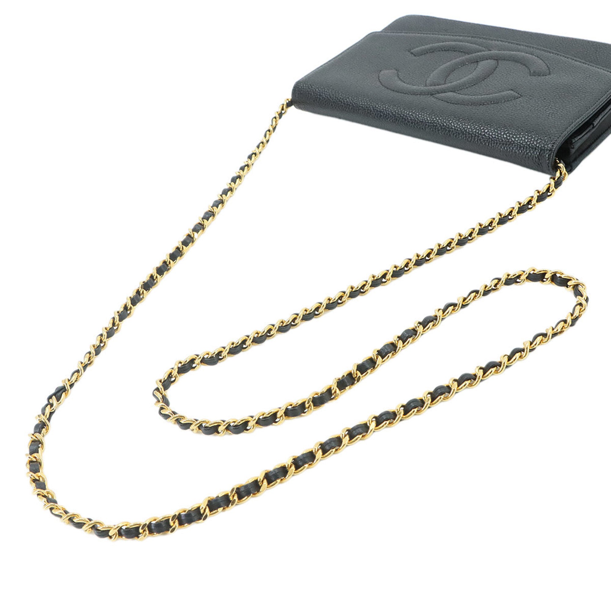 Chanel Black Grained Calfskin Chain/Shoulder Wallet (Pre-Owned)