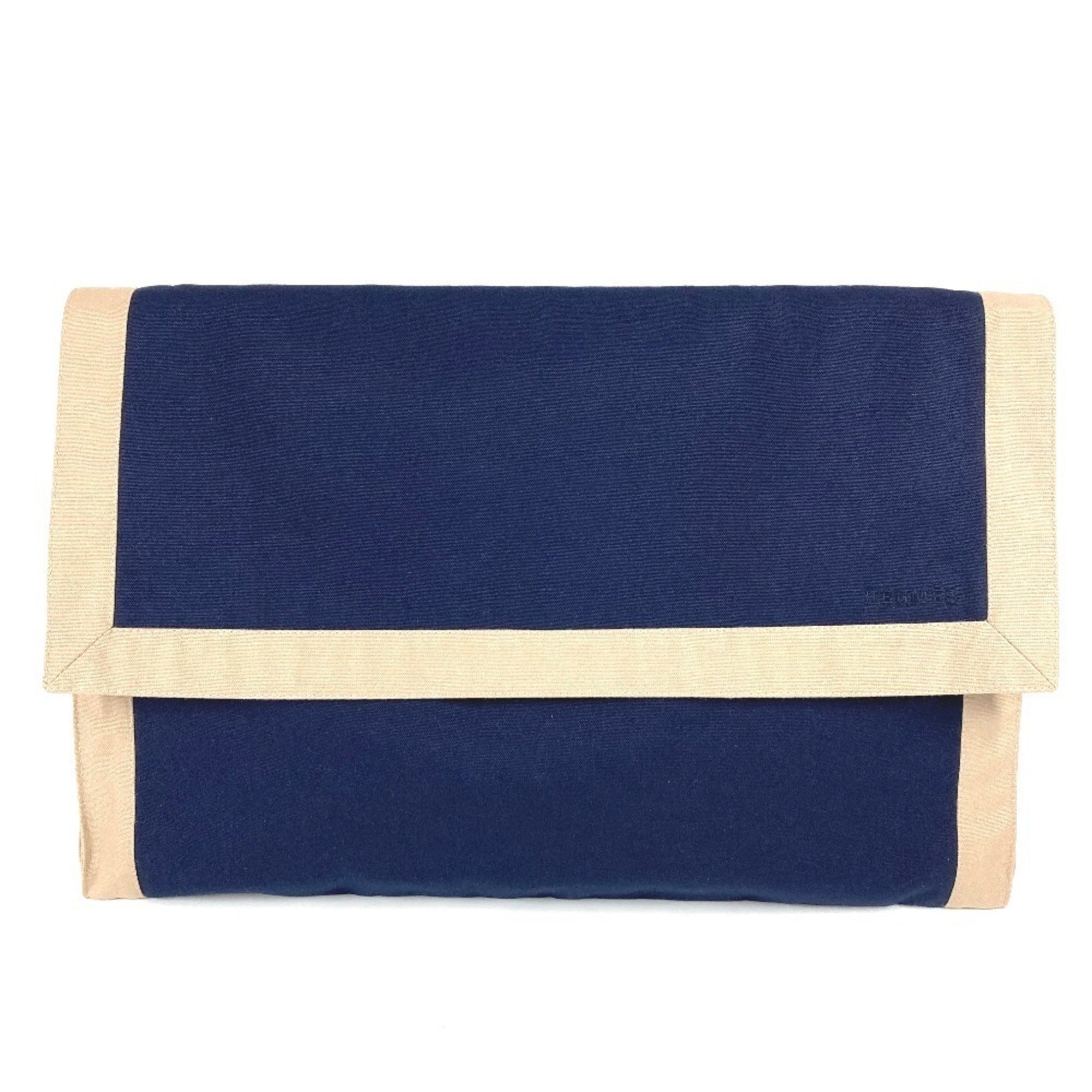 Hermes Navy Cotton Clutch Bag Pouch (Pre-Owned)