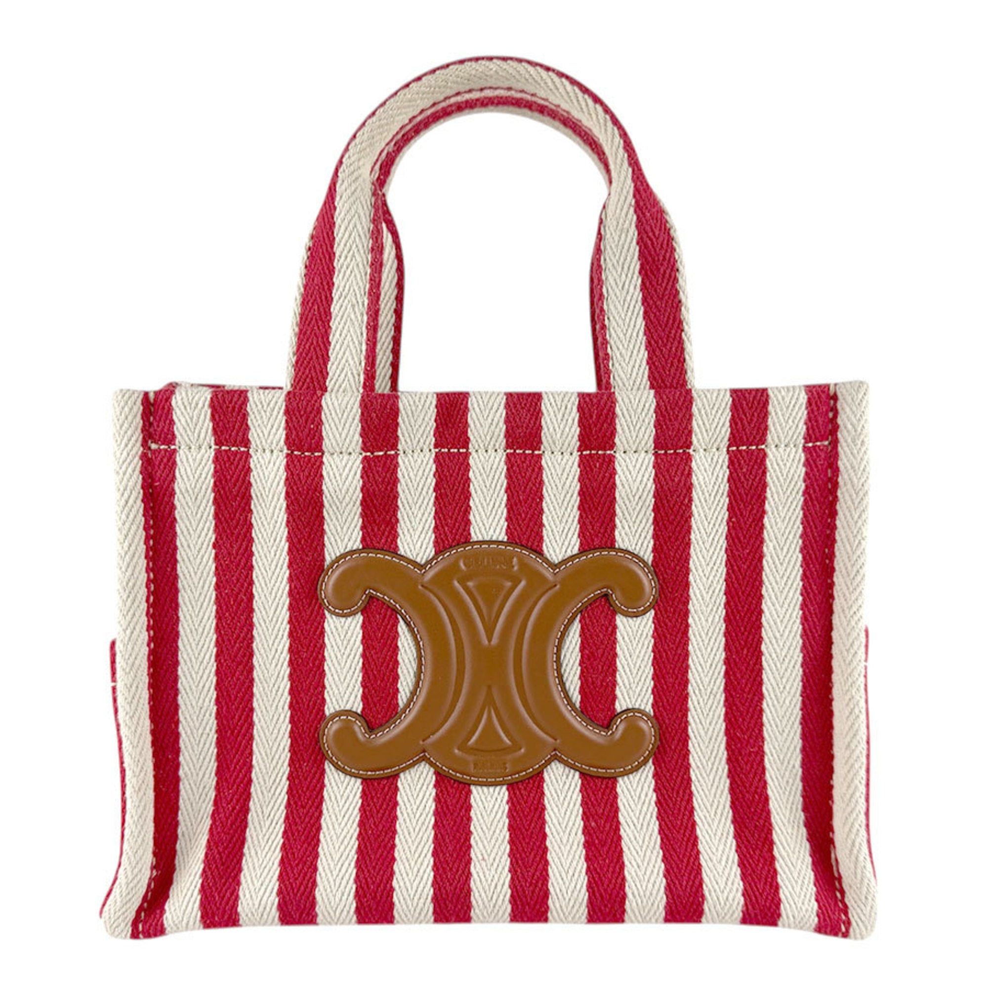 Celine Brown Ivory Red Color Canvas Leather Handbag Shoulder Bag (Pre-Owned)