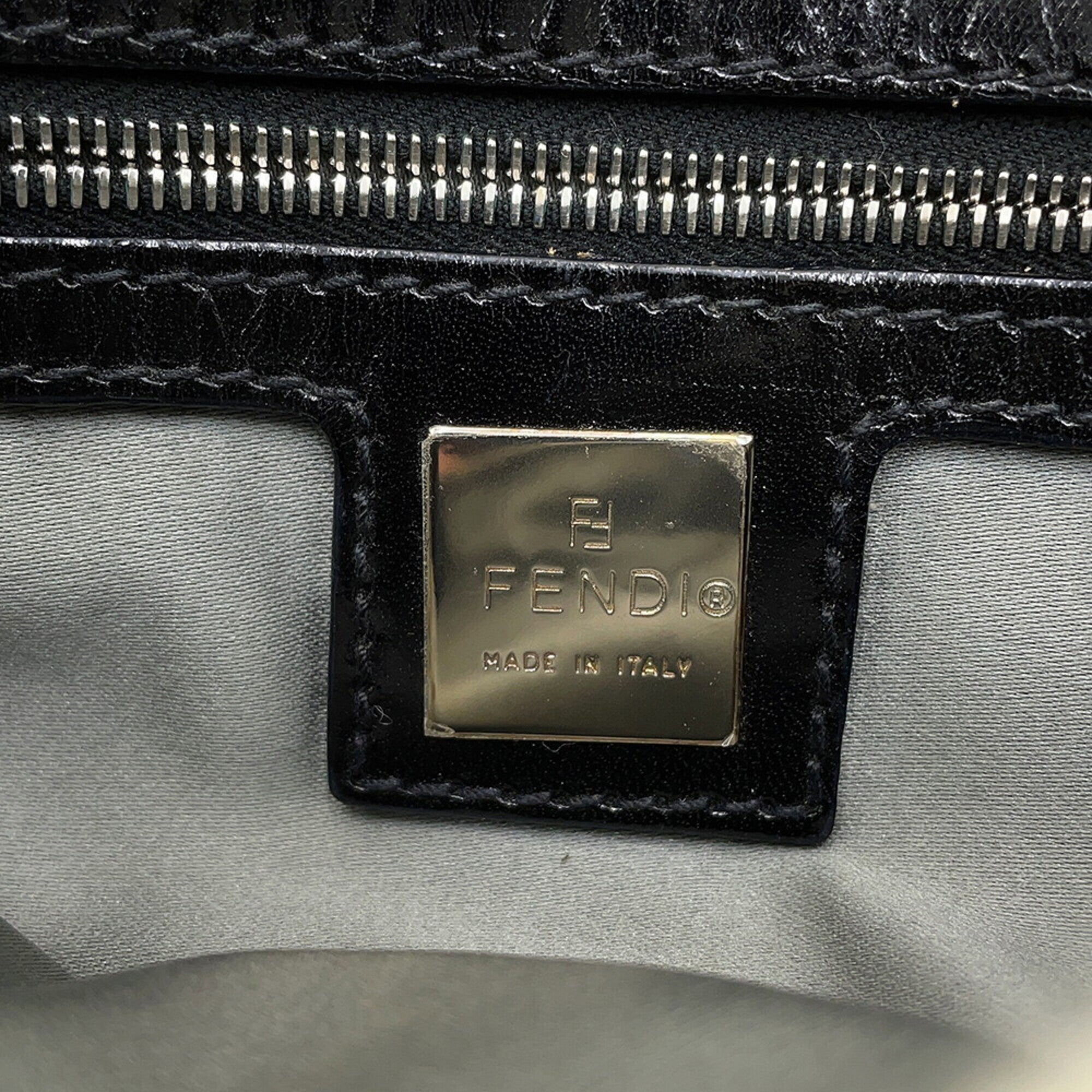 Fendi Black White Wool Leather Handbag (Pre-Owned)