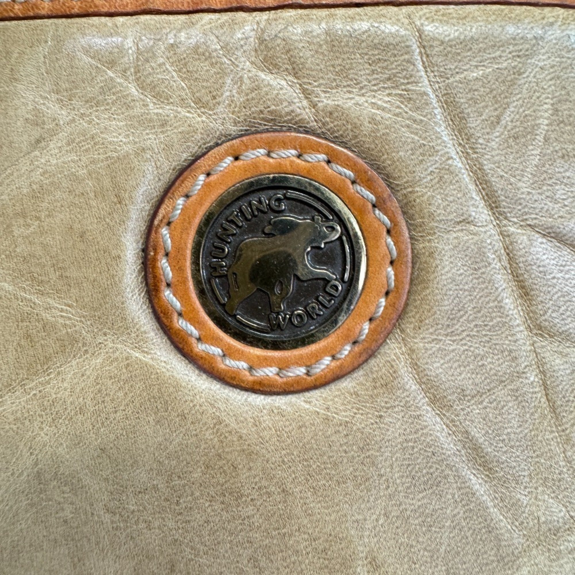 Hunting World Beige Beige Brown Leather Nylon Shoulder Bag (Pre-Owned)
