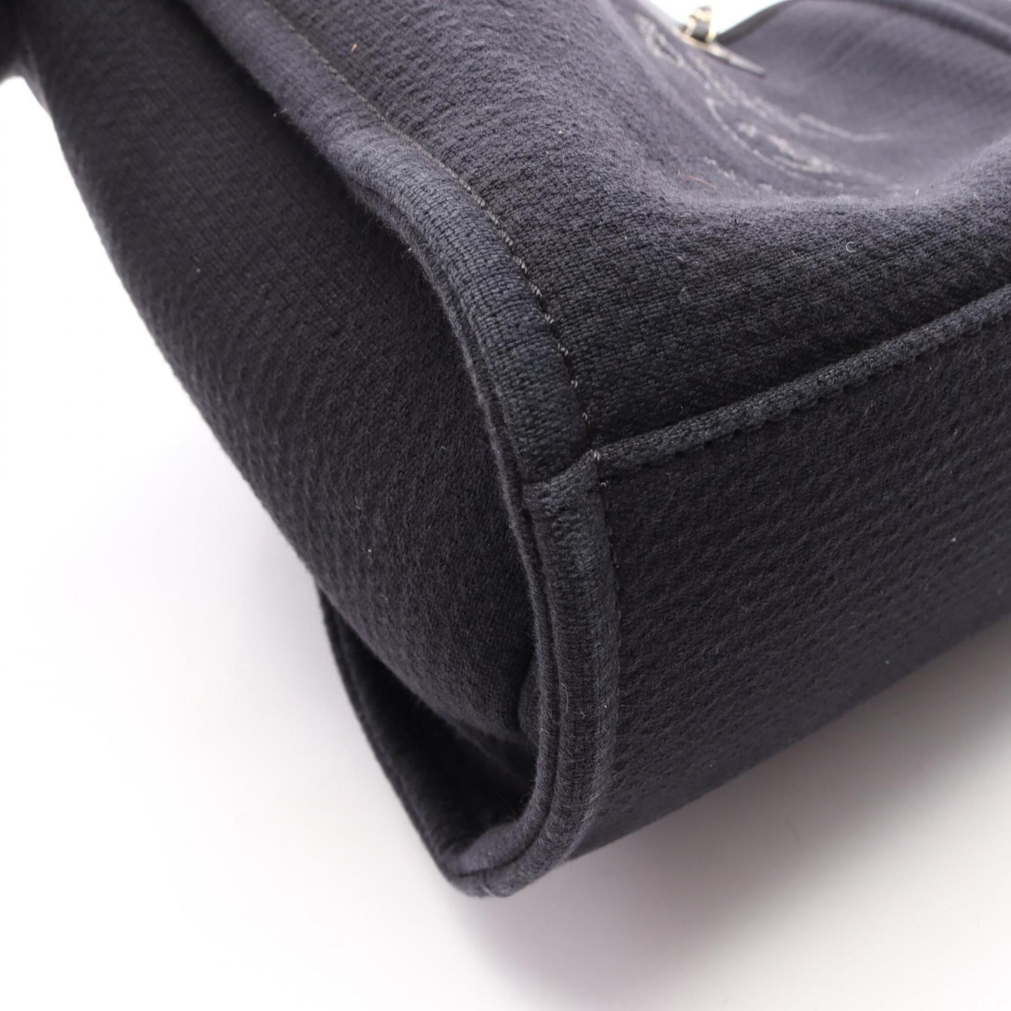 Chanel Black Canvas Leather Handbag Pouch Tote Bag (Pre-Owned)