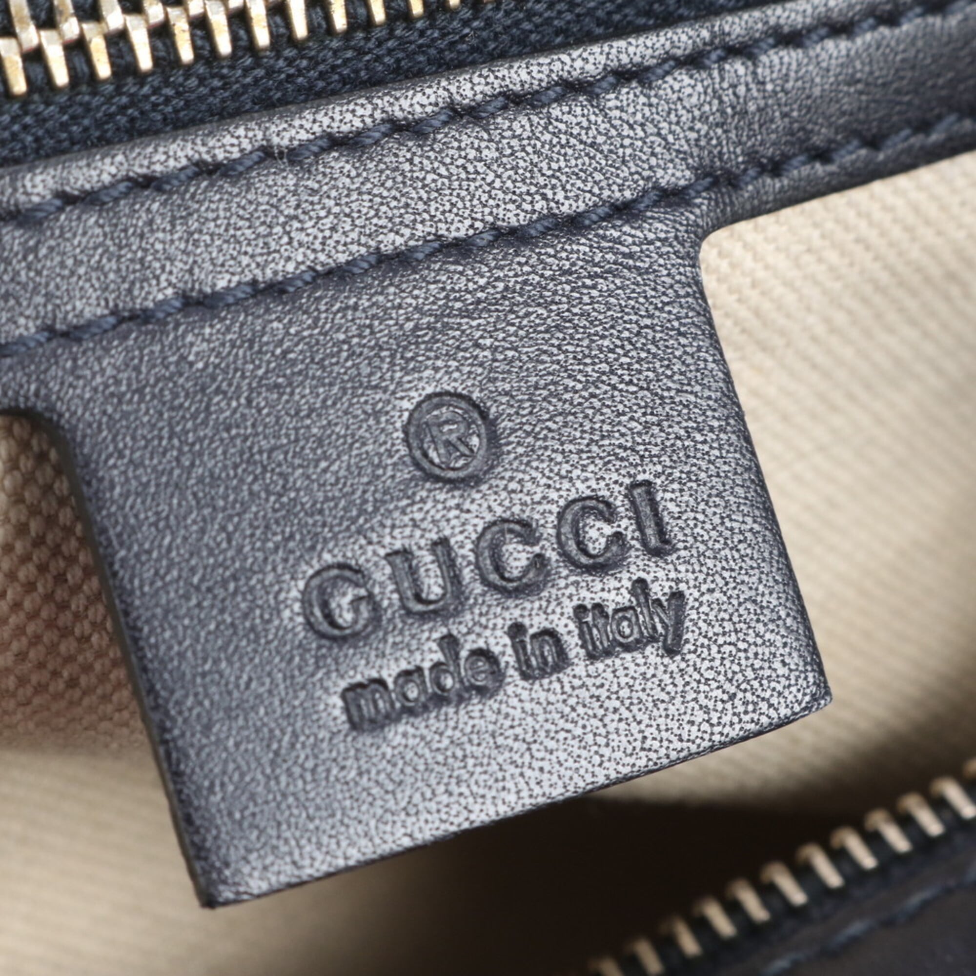 Gucci Gray Navy Leather Canvas Handbag Tote Bag (Pre-Owned)
