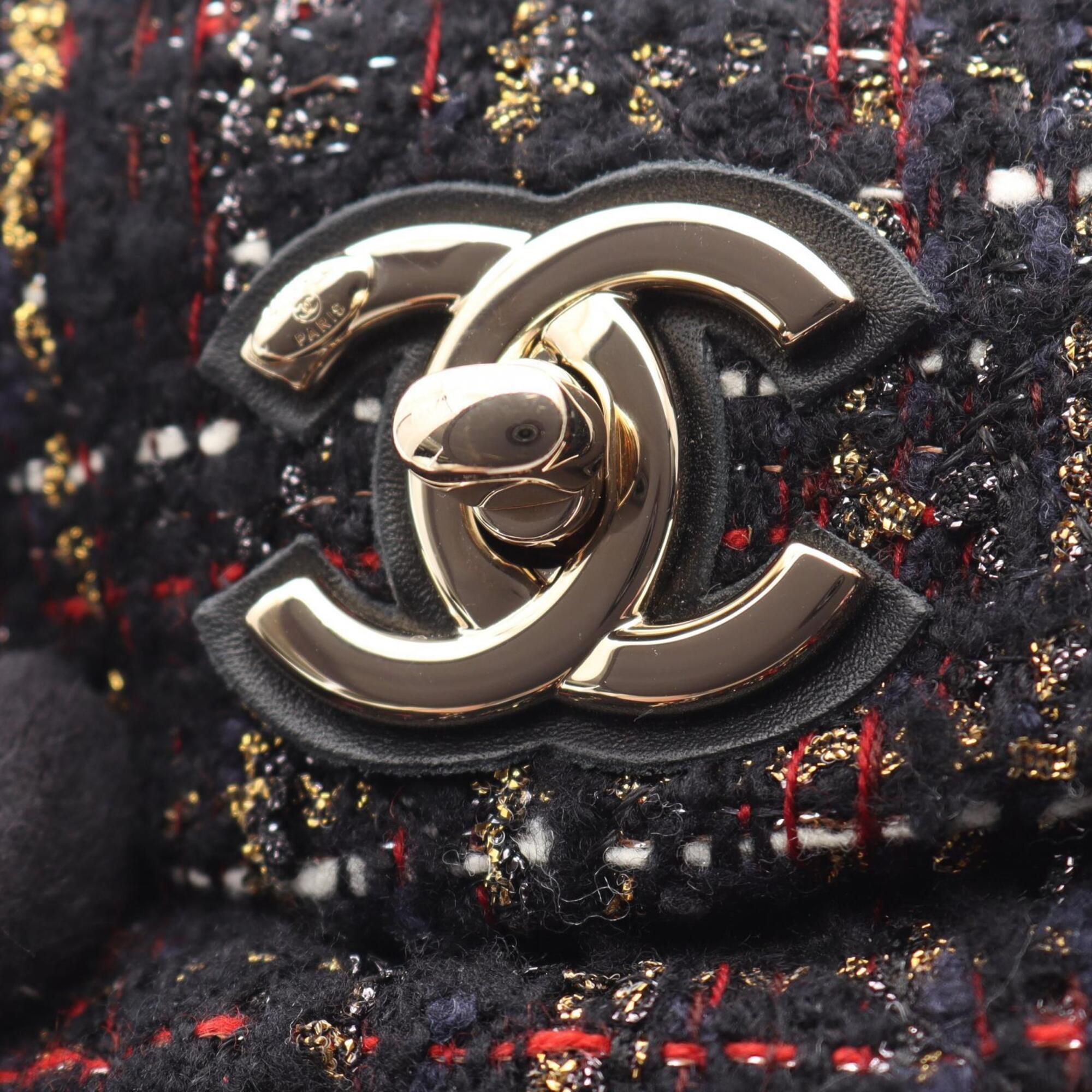 Chanel Black Multi-Color Fabric Leather Handbag Shoulder Bag (Pre-Owned)