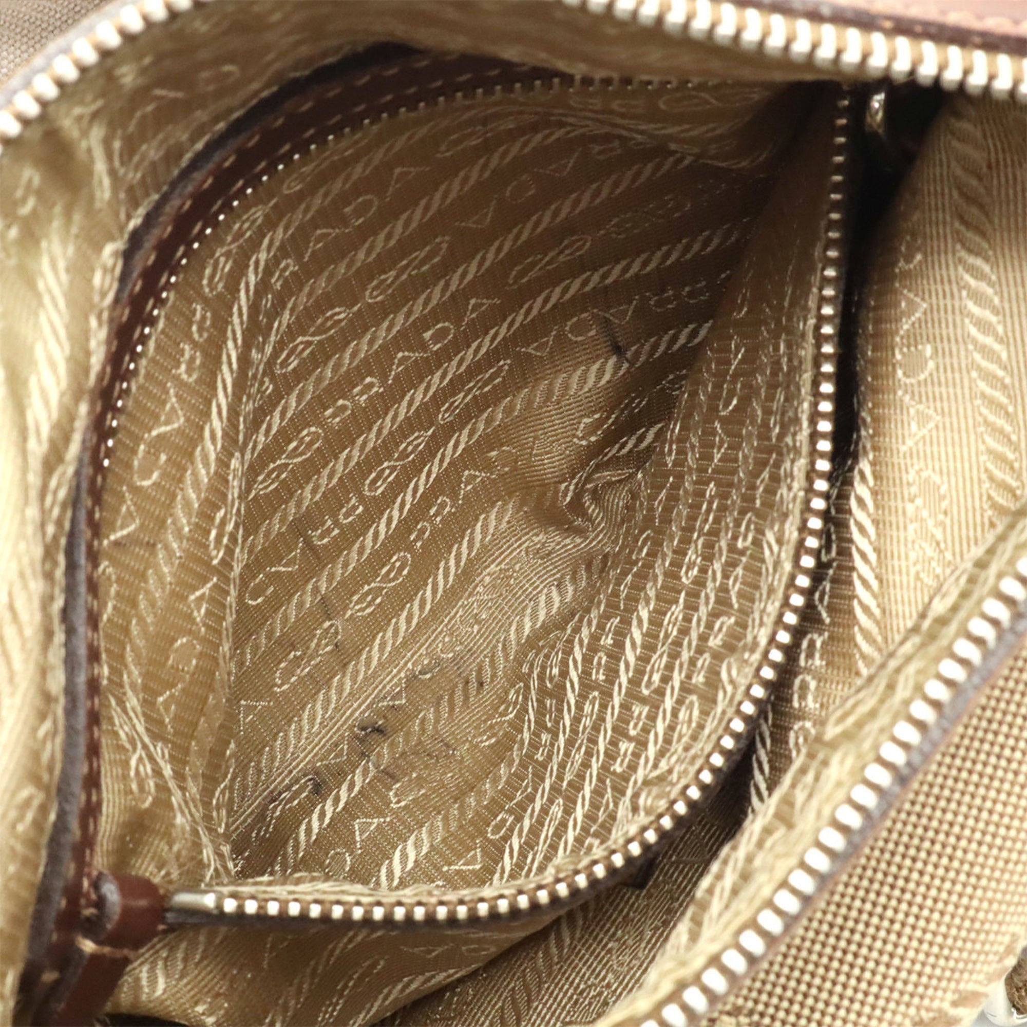 Prada Beige Dark Brown Khaki Canvas Leather Shoulder Bag (Pre-Owned)