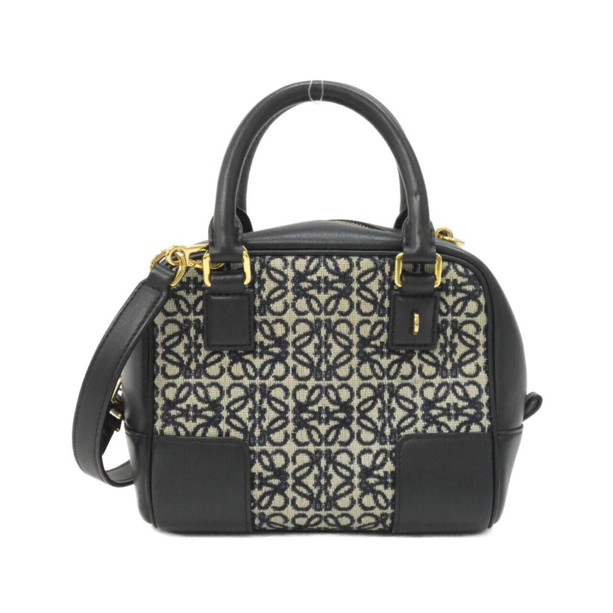 Loewe Amazona Black Navy Canvas Leather Handbag (Pre-Owned)
