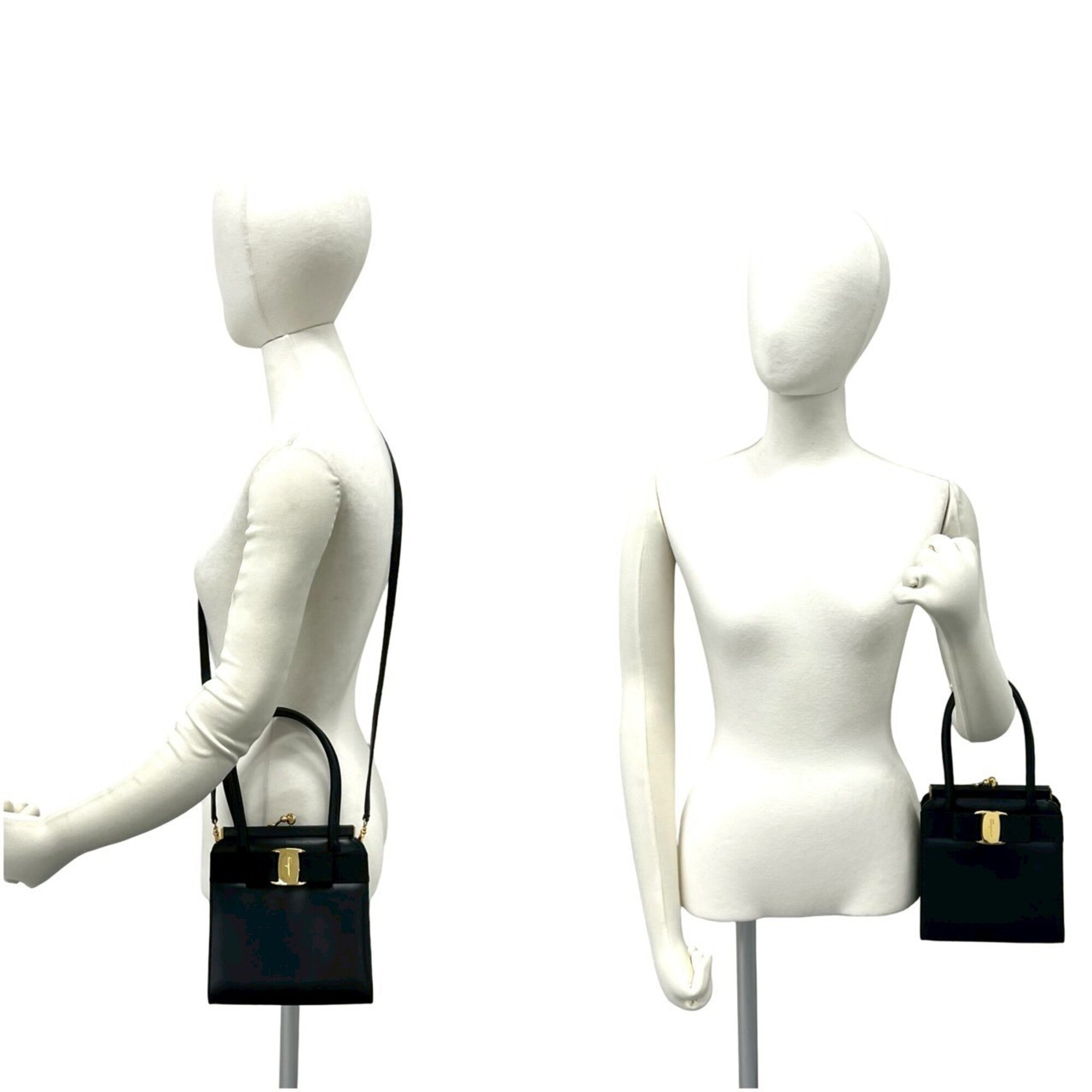 Salvatore Ferragamo Black Leather Handbag Shoulder Bag (Pre-Owned)